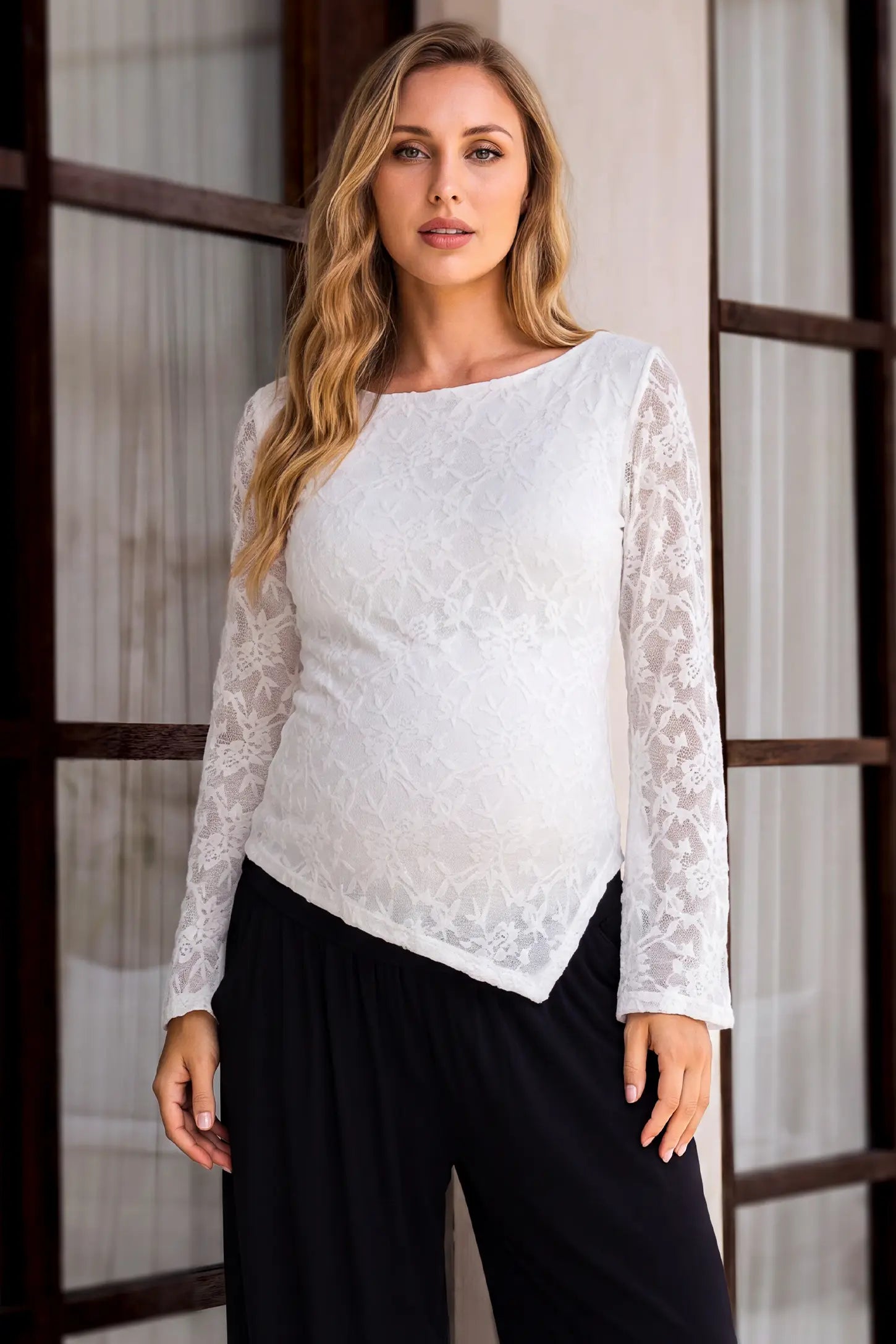 Bell Sleeve Lace Maternity Top