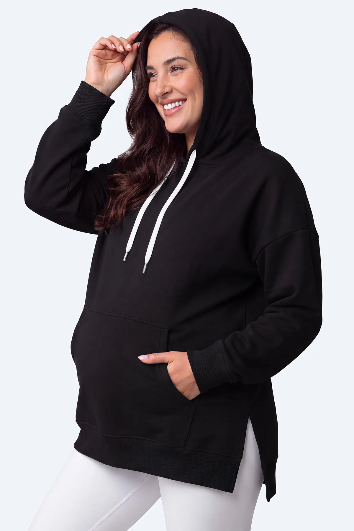 Maternity Side-Slit Kangaroo Pocket Hoodie