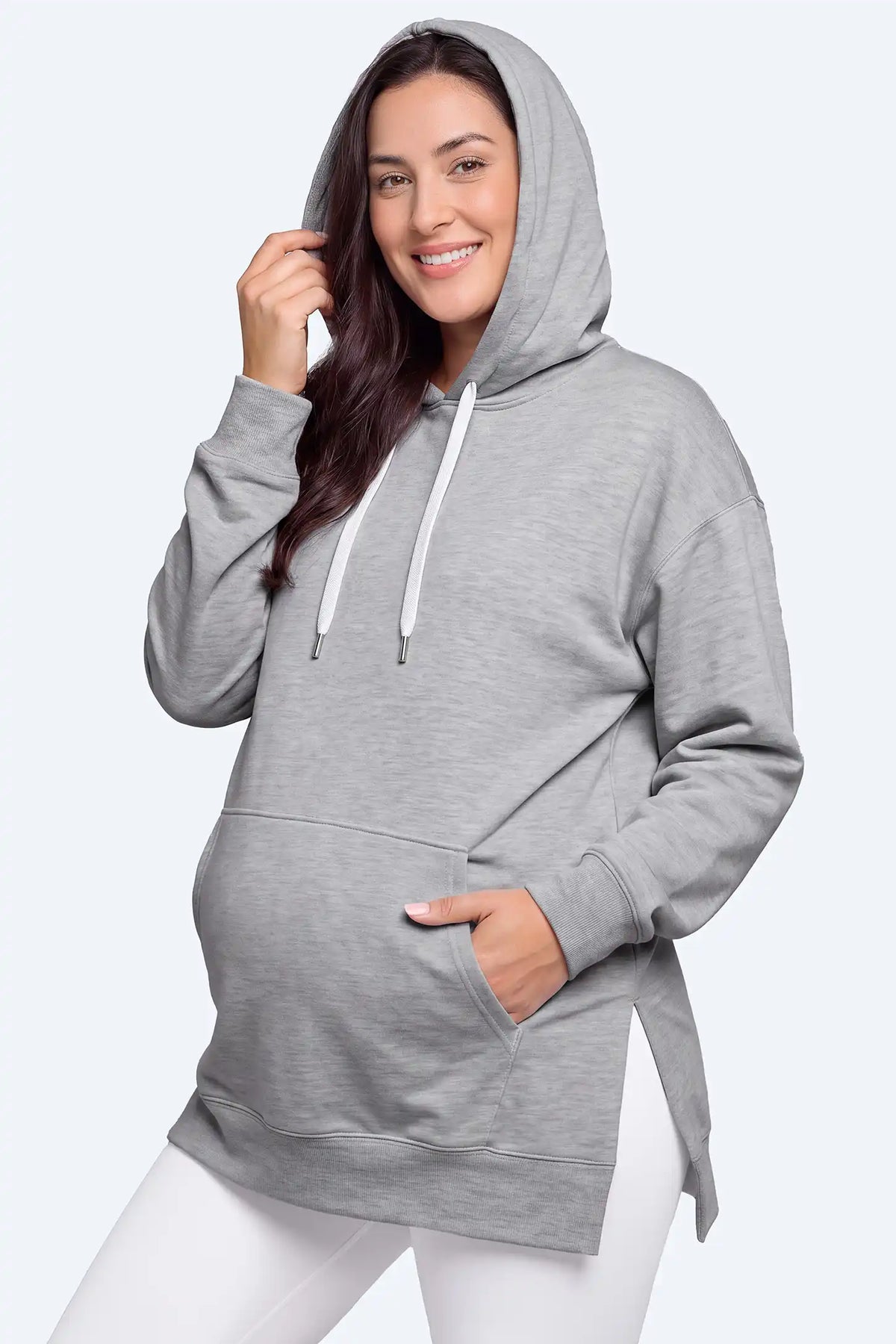 Maternity Side-Slit Kangaroo Pocket Hoodie