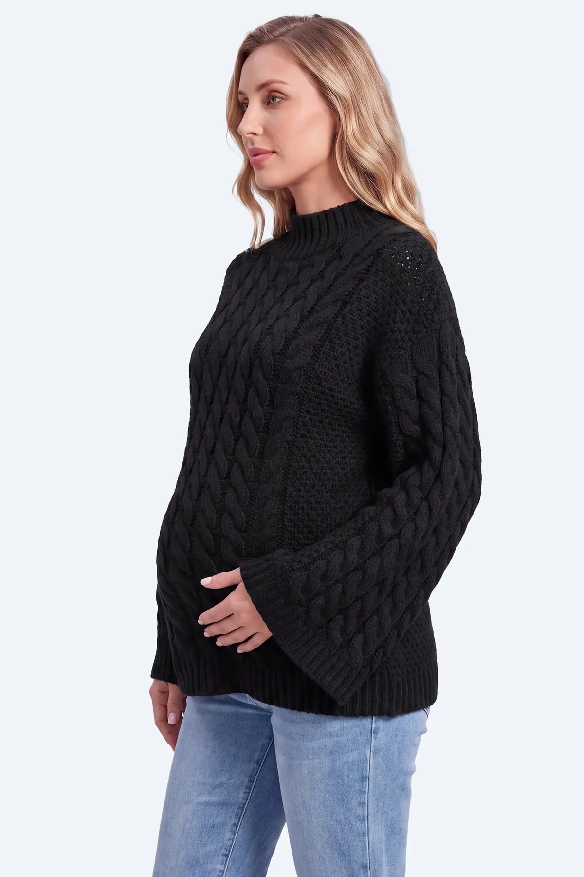 Maternity Cable Knit Mock Neck Sweater