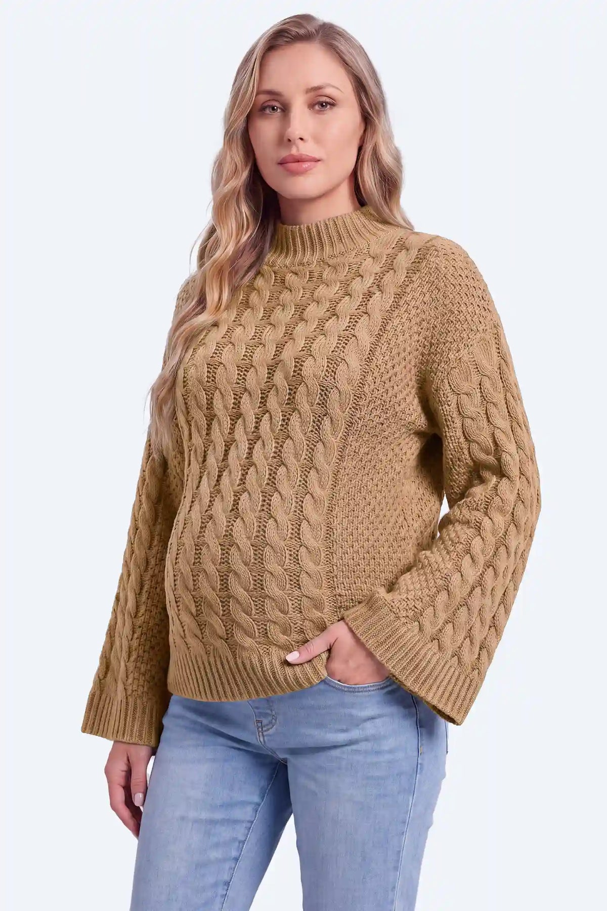 Maternity Cable Knit Mock Neck Sweater