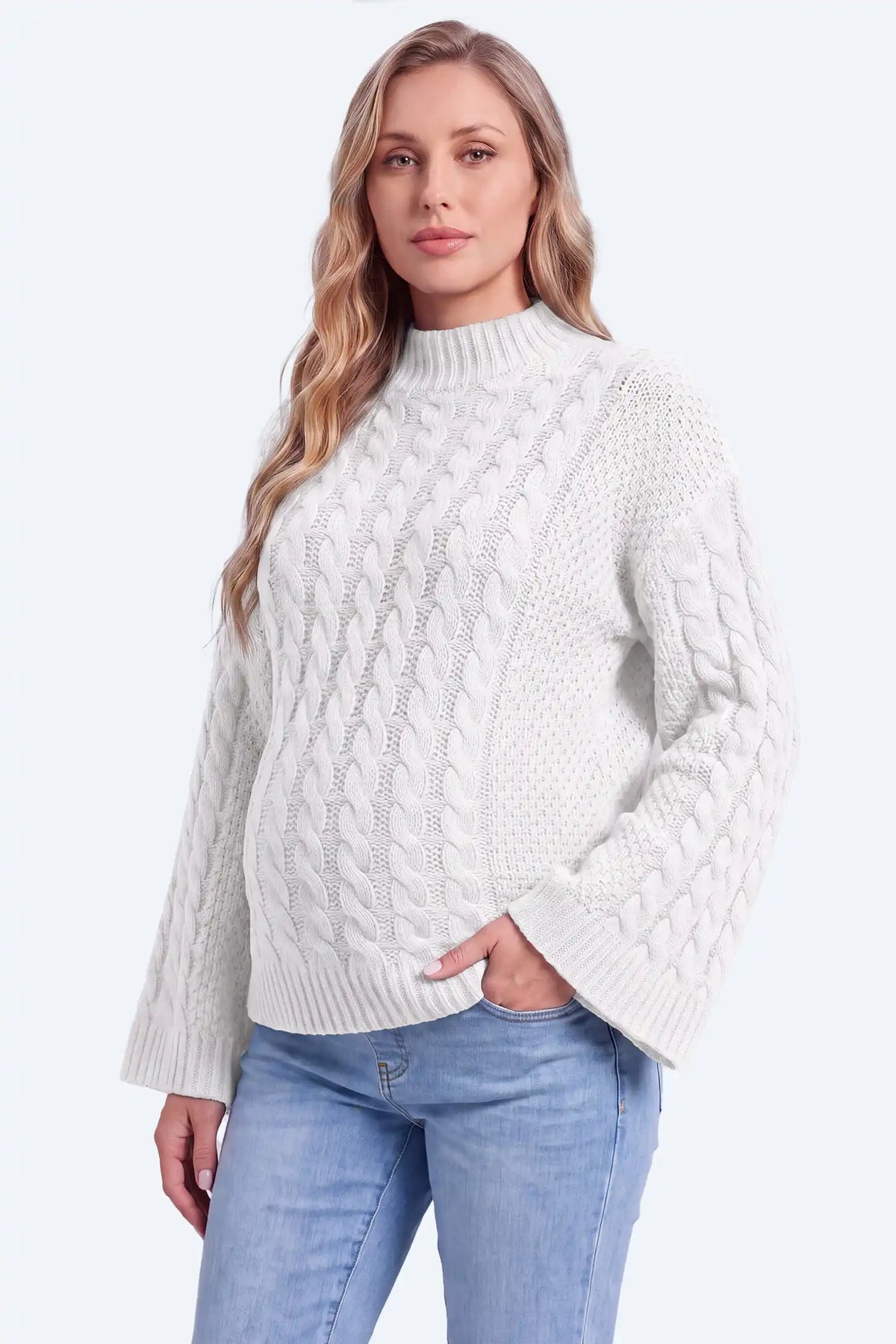 Maternity Cable Knit Mock Neck Sweater