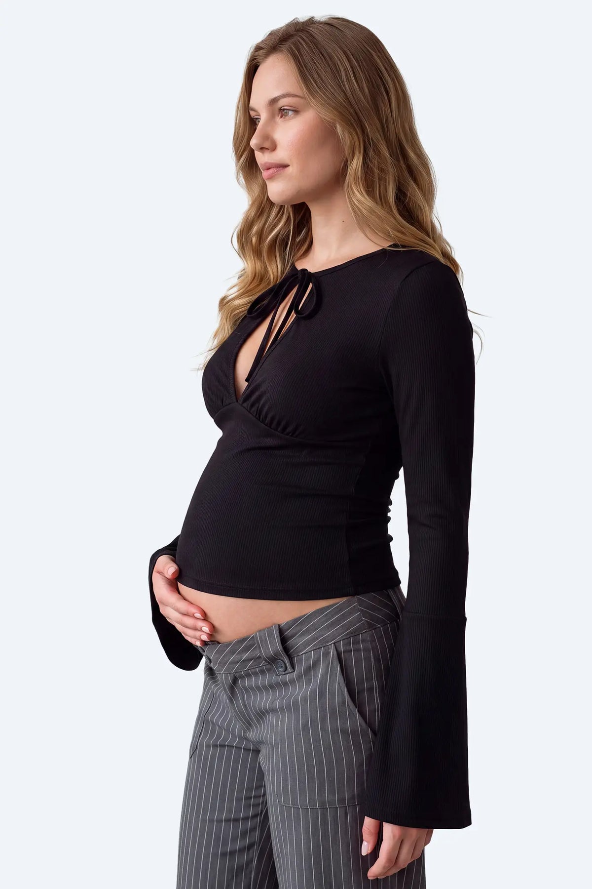 Maternity Nursing Tie-Front Flare Sleeve Top