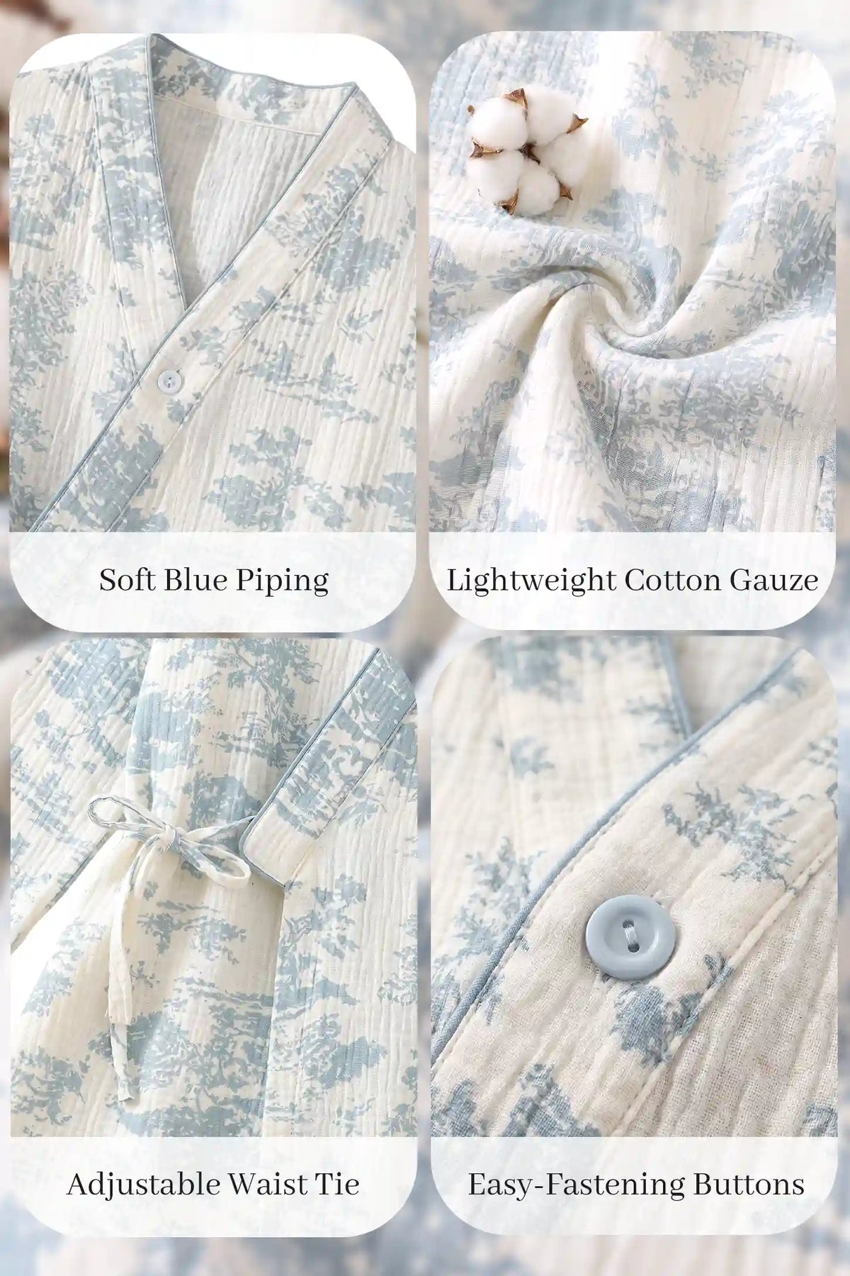 Cotton Gauze Kimono Maternity Pajama Set