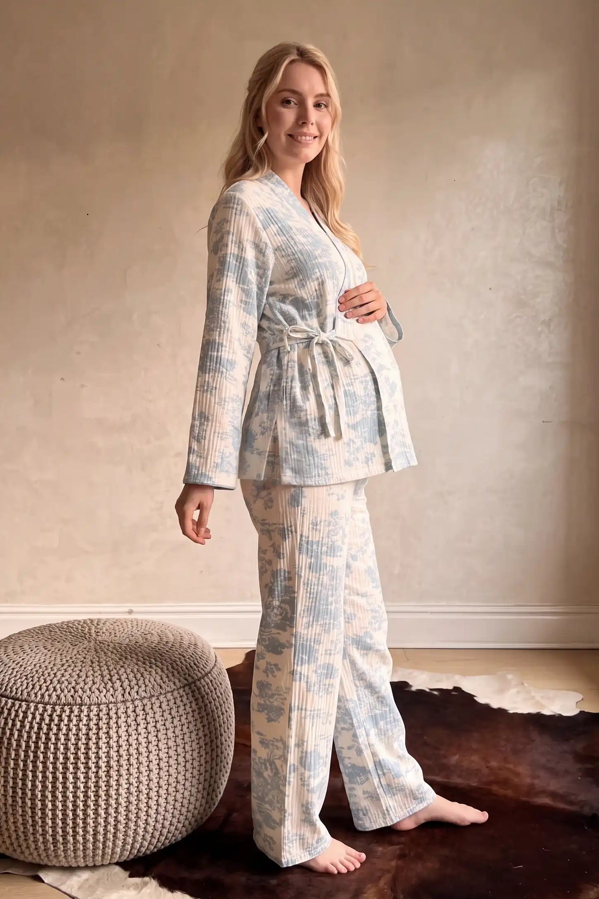Cotton Gauze Kimono Maternity Pajama Set