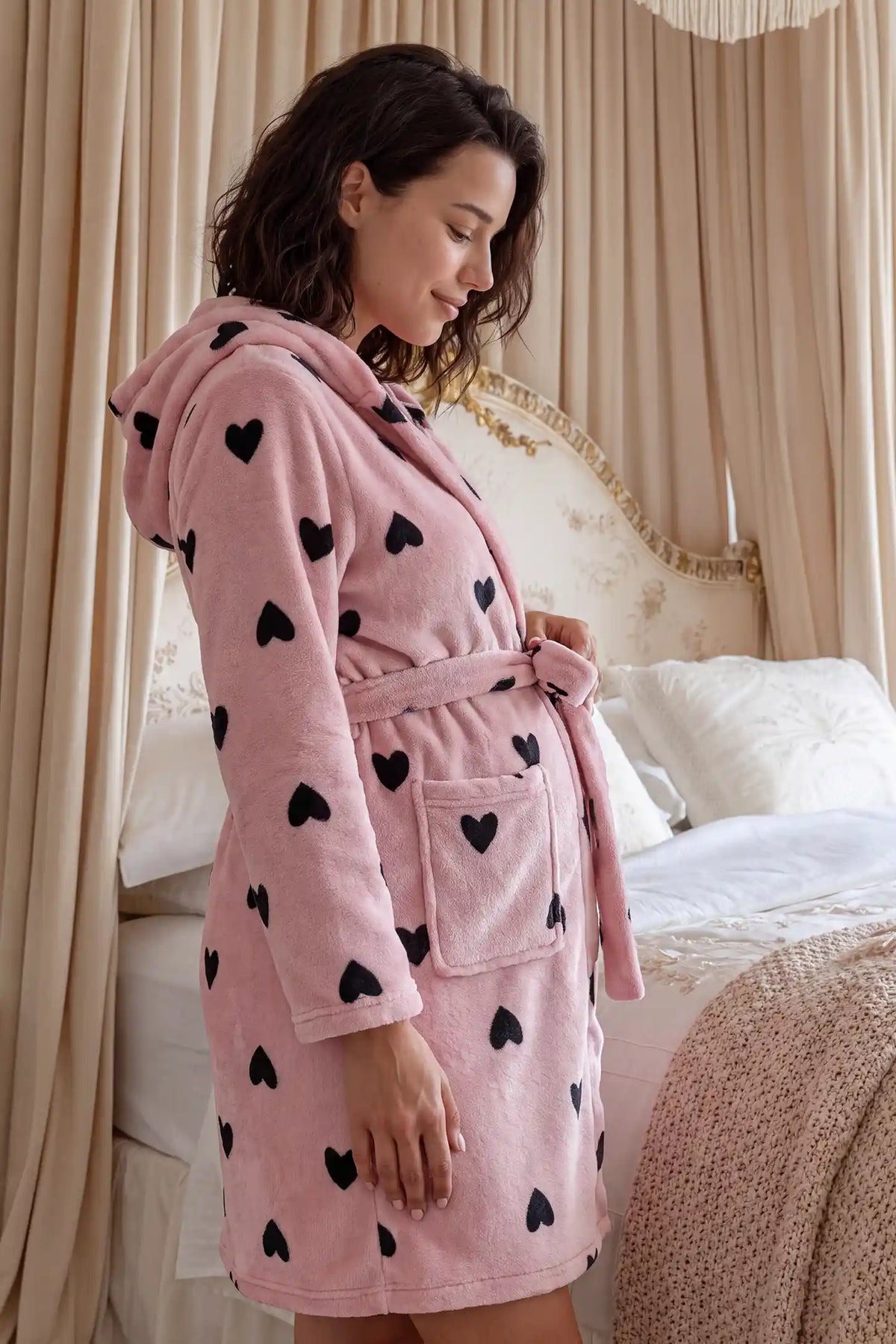 Flannel Hooded Maternity Robe