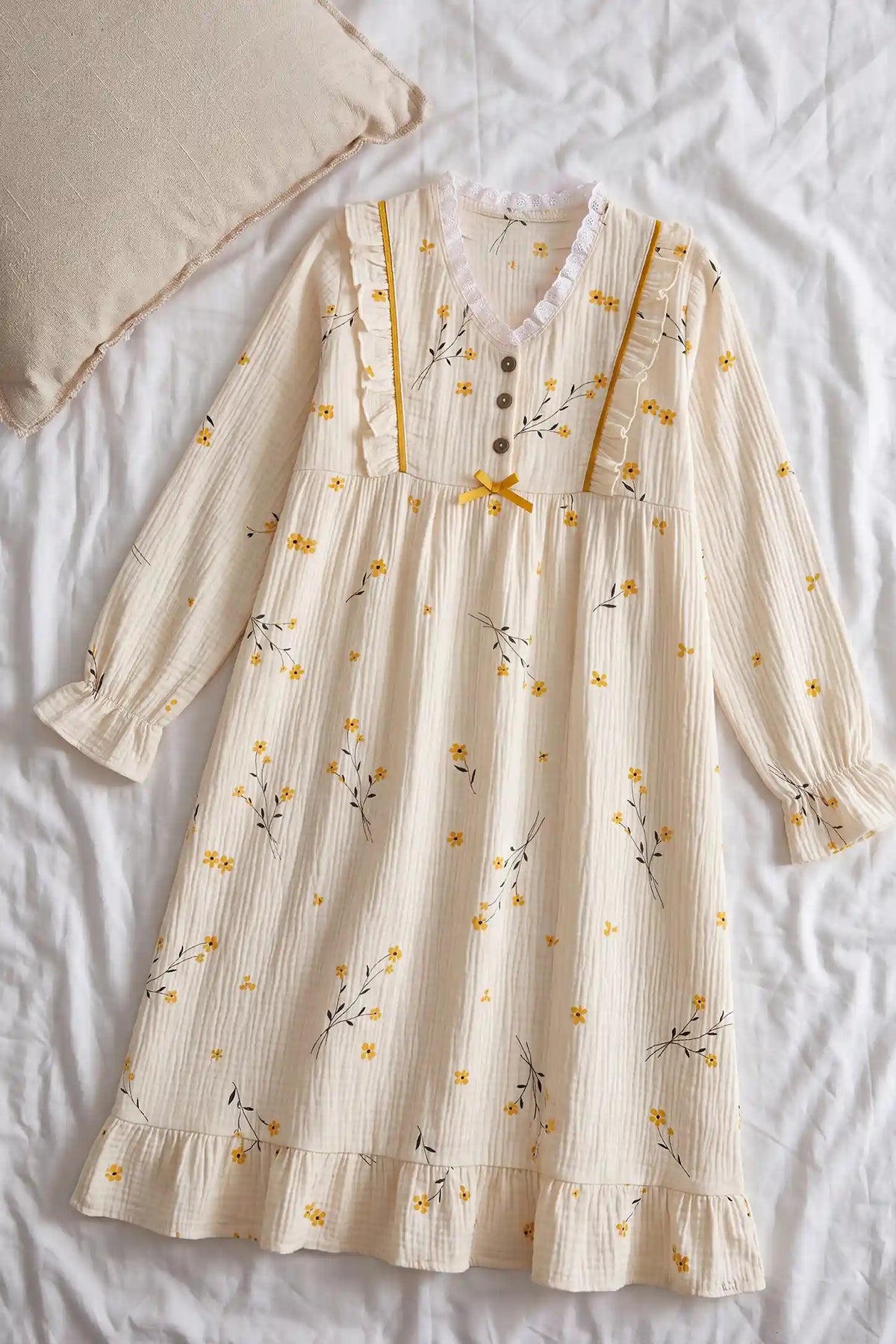 Cotton Gauze Ruffle Maternity Nightgown