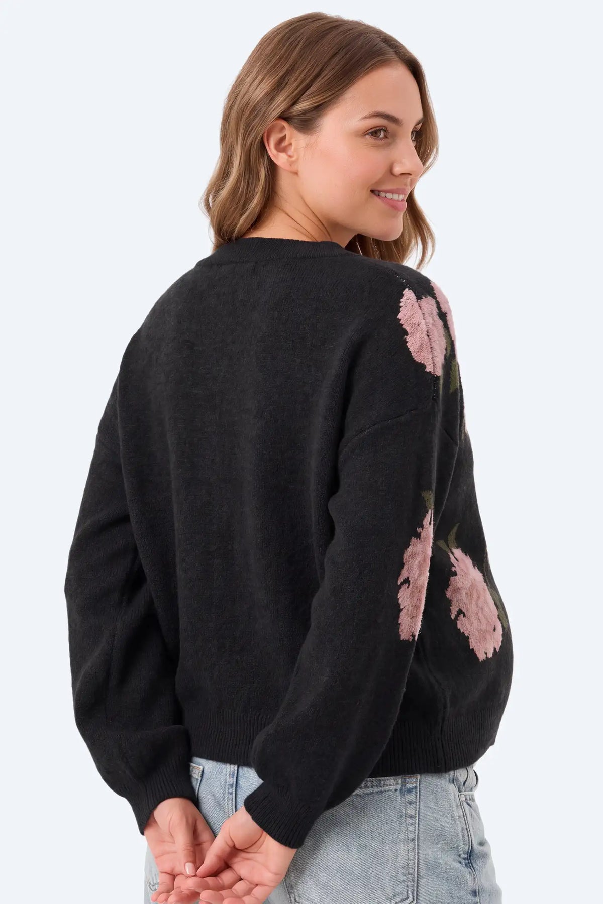 Floral Jacquard Knit Crewneck Sweater