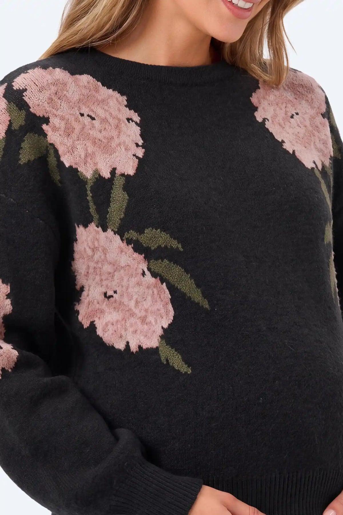 Floral Jacquard Knit Crewneck Sweater