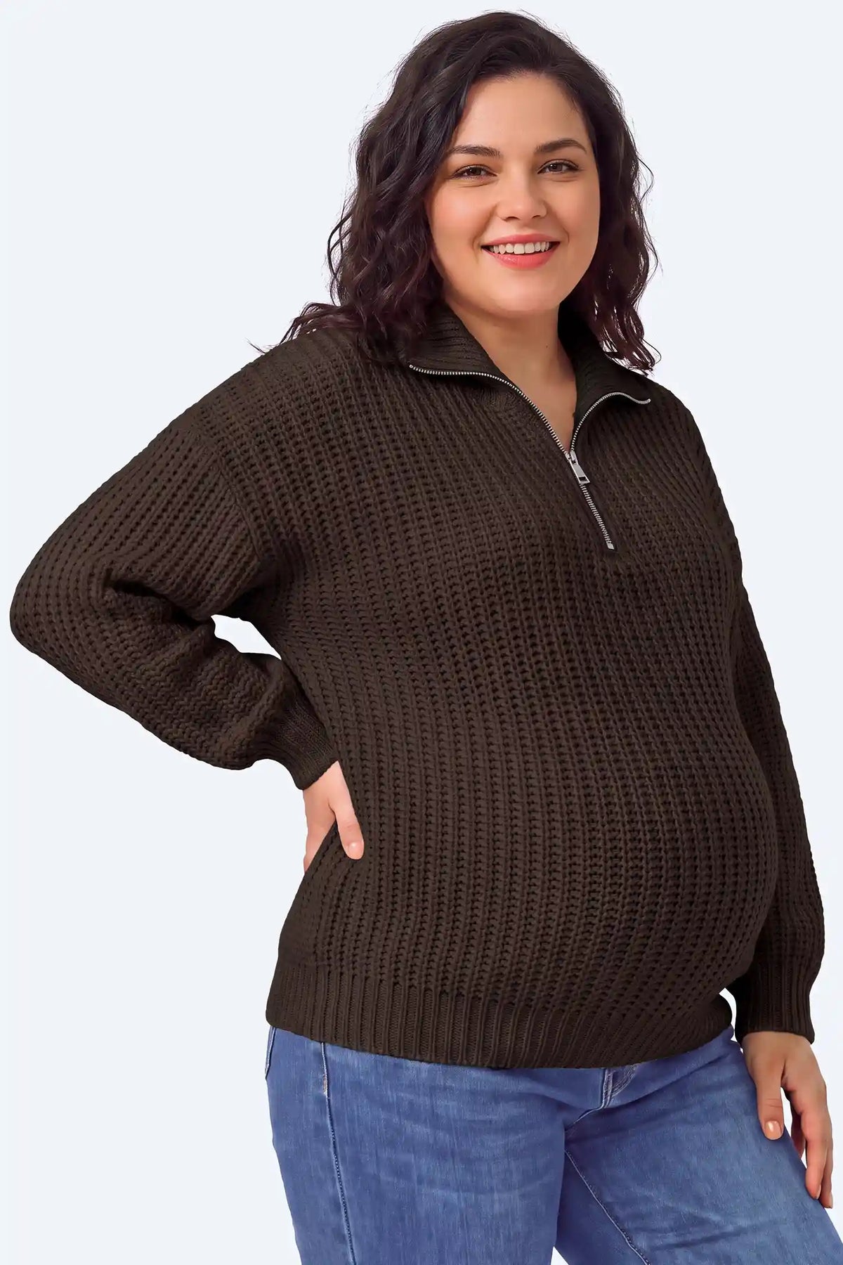 Maternity Quarter-Zip Knit Sweater
