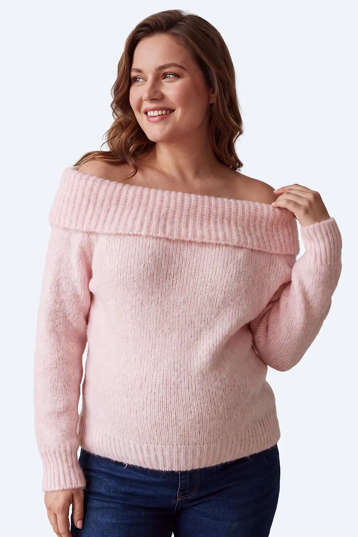 Maternity Off-The-Shoulder Fold-Over Knit Sweater