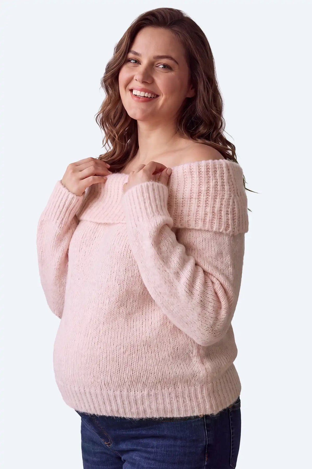 Maternity Off-The-Shoulder Fold-Over Knit Sweater
