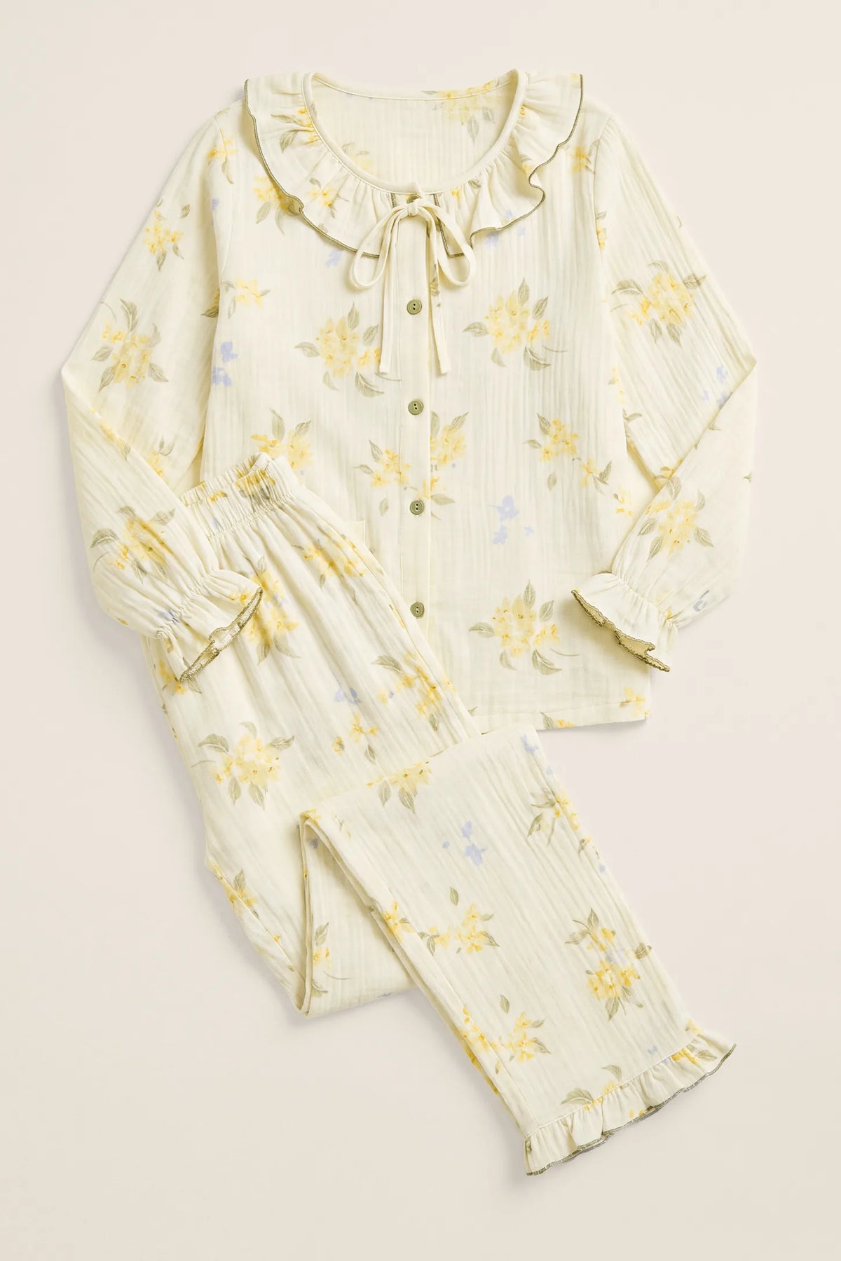Ruffle-Trim Cotton Maternity Pajama Set