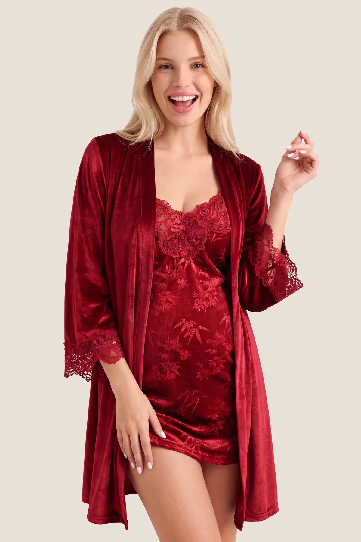 Silk Velvet Maternity Robe & Slip Set