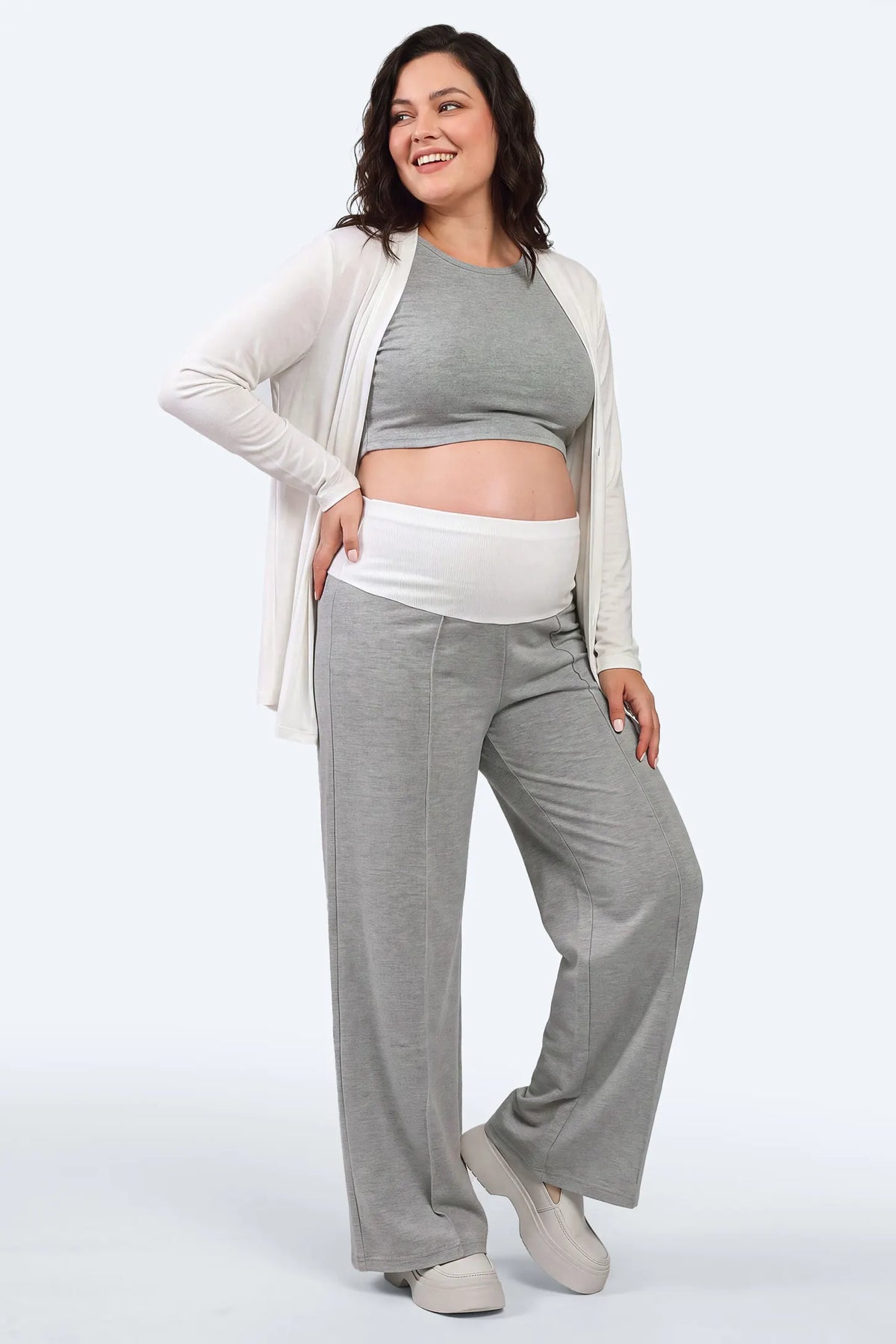 Maternity Fold-Over Wide-Leg Casual Pants