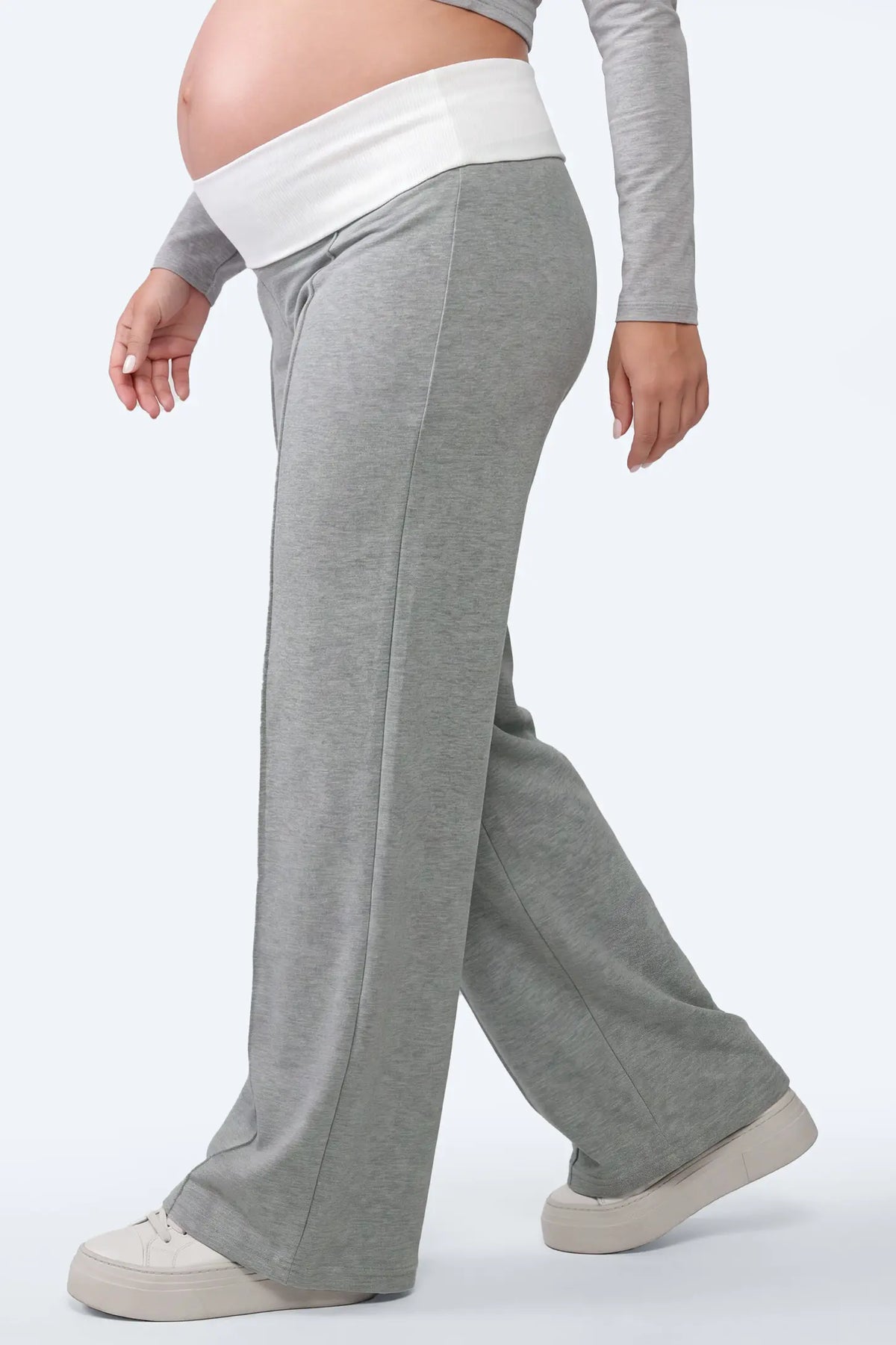 Maternity Fold-Over Wide-Leg Casual Pants