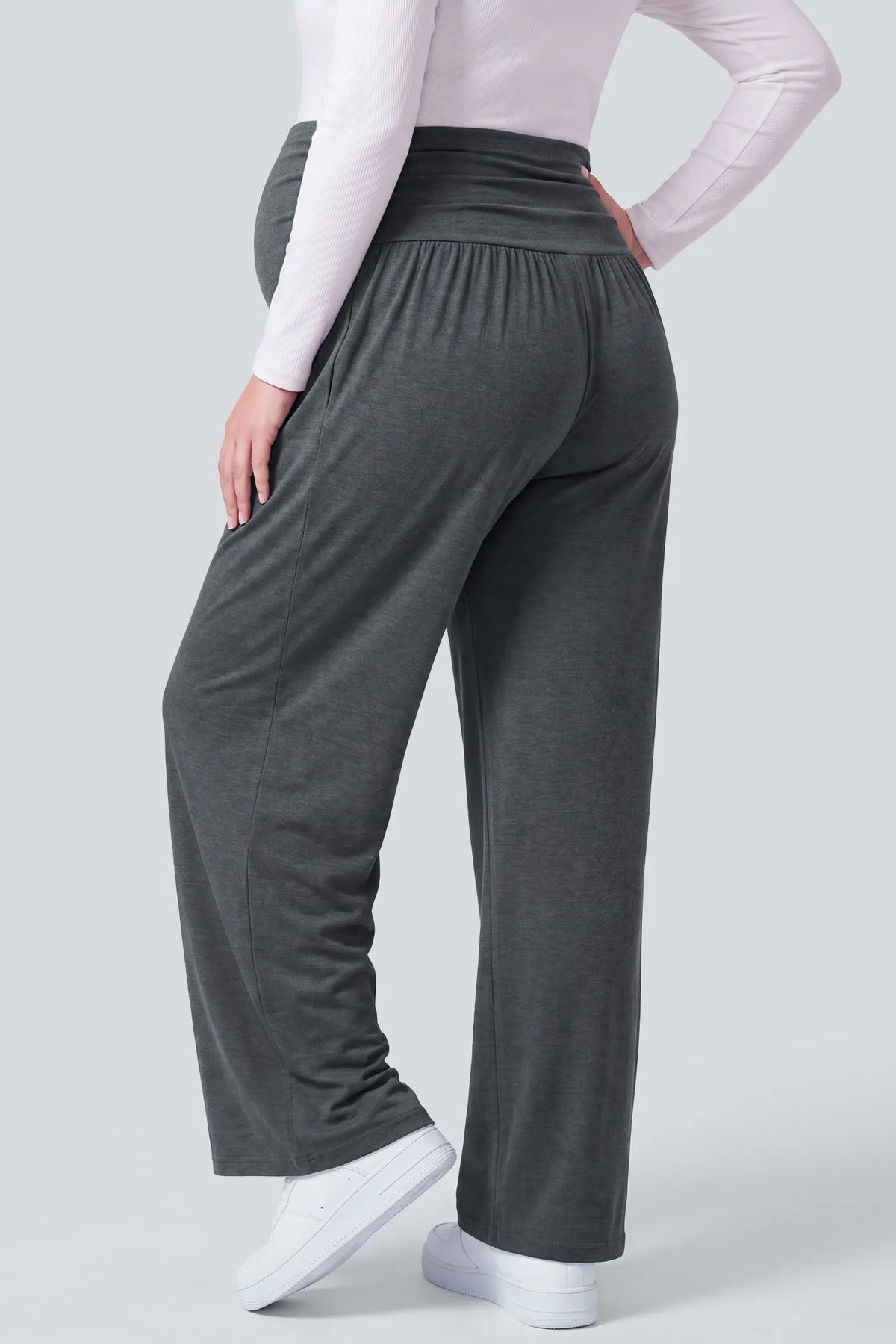 Maternity Ruched Over-The-Bump Wide-Leg Pants