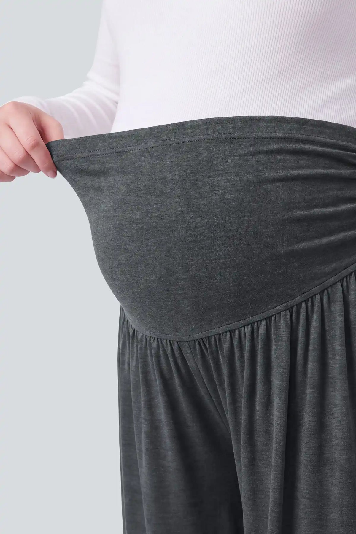 Maternity Ruched Over-The-Bump Wide-Leg Pants