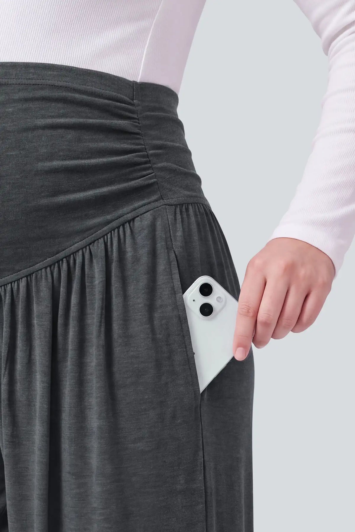 Maternity Ruched Over-The-Bump Wide-Leg Pants