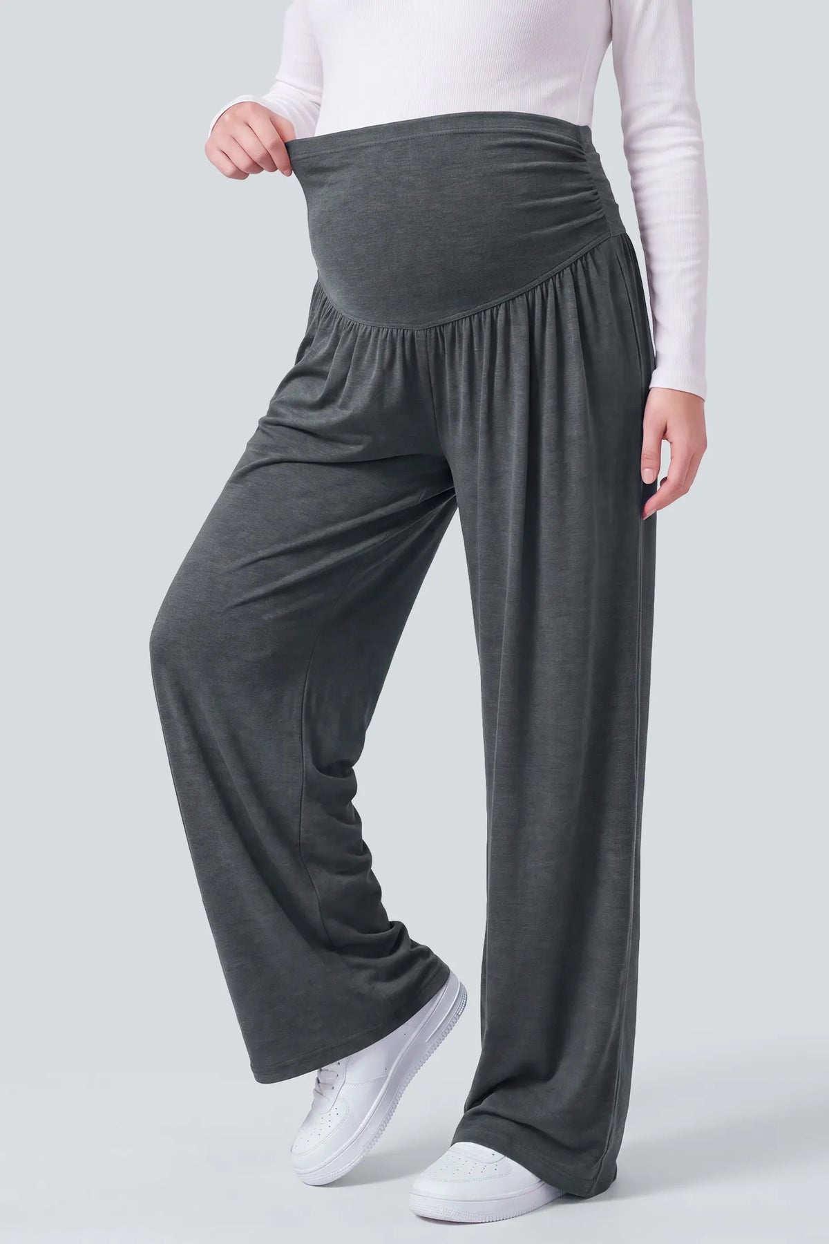 Maternity Ruched Over-The-Bump Wide-Leg Pants