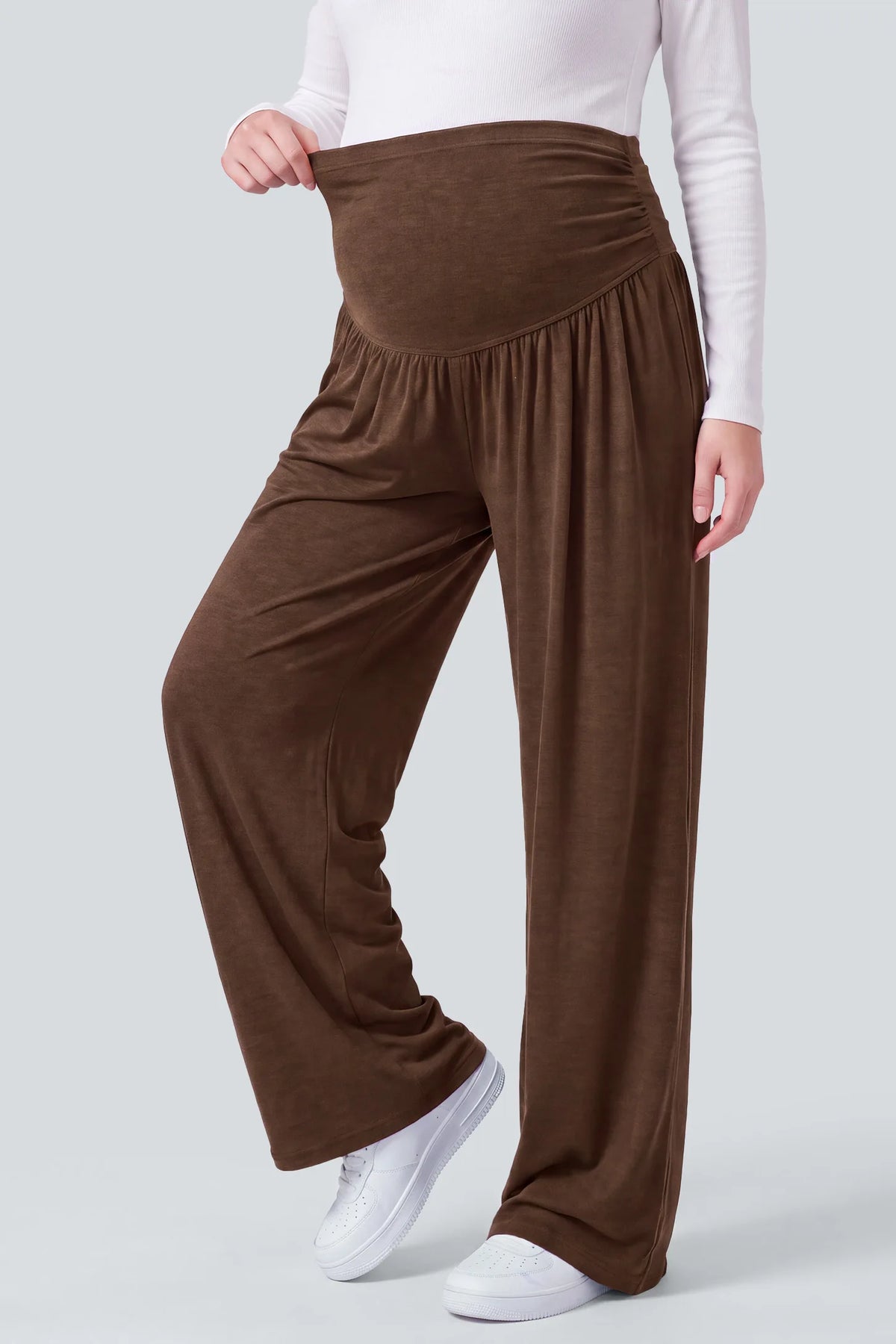 Maternity Ruched Over-The-Bump Wide-Leg Pants