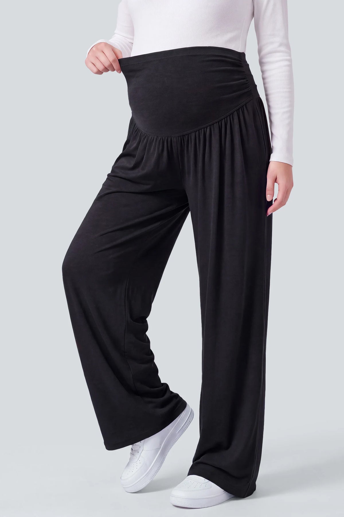 Maternity Ruched Over-The-Bump Wide-Leg Pants