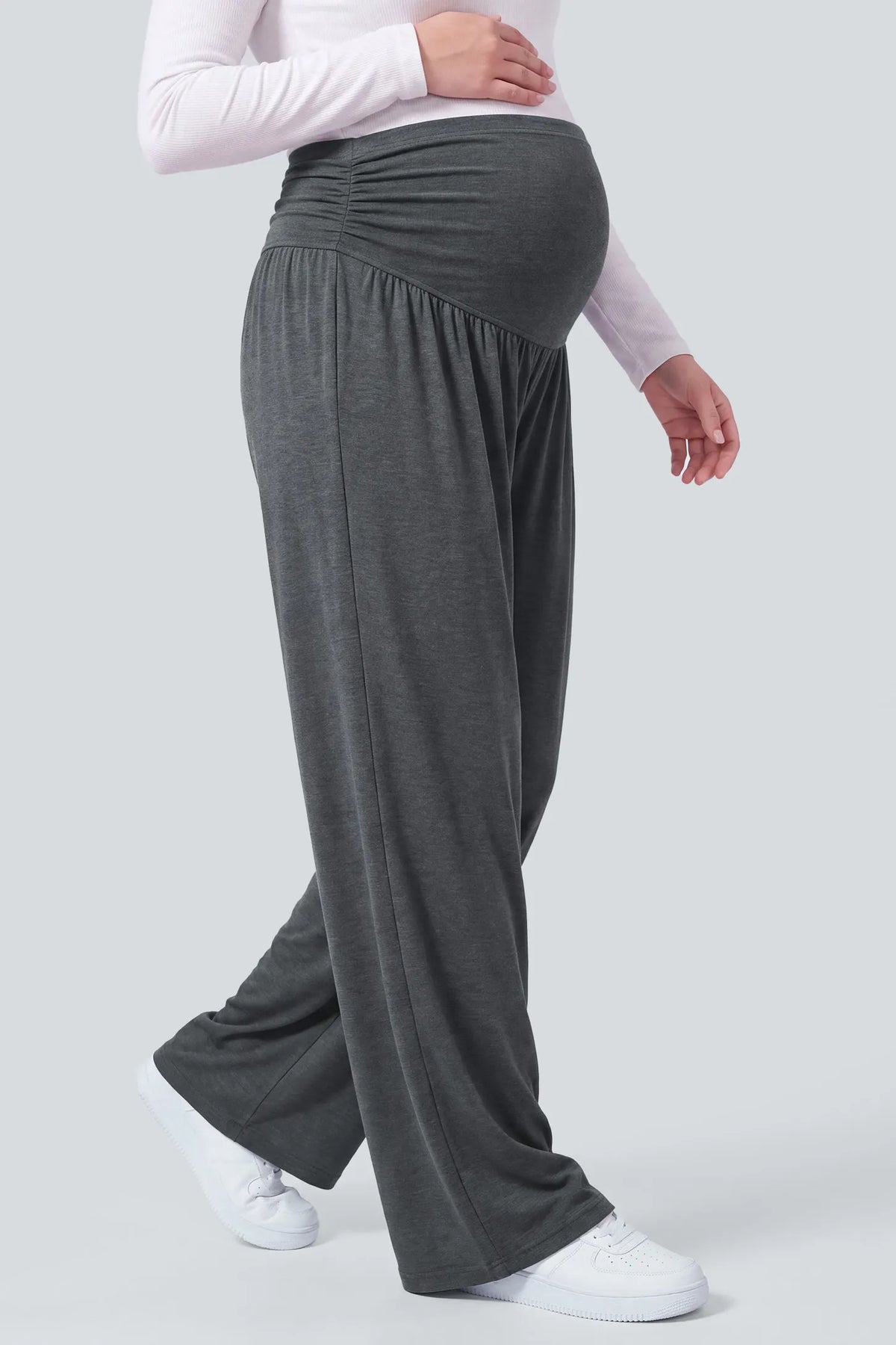 Maternity Ruched Over-The-Bump Wide-Leg Pants