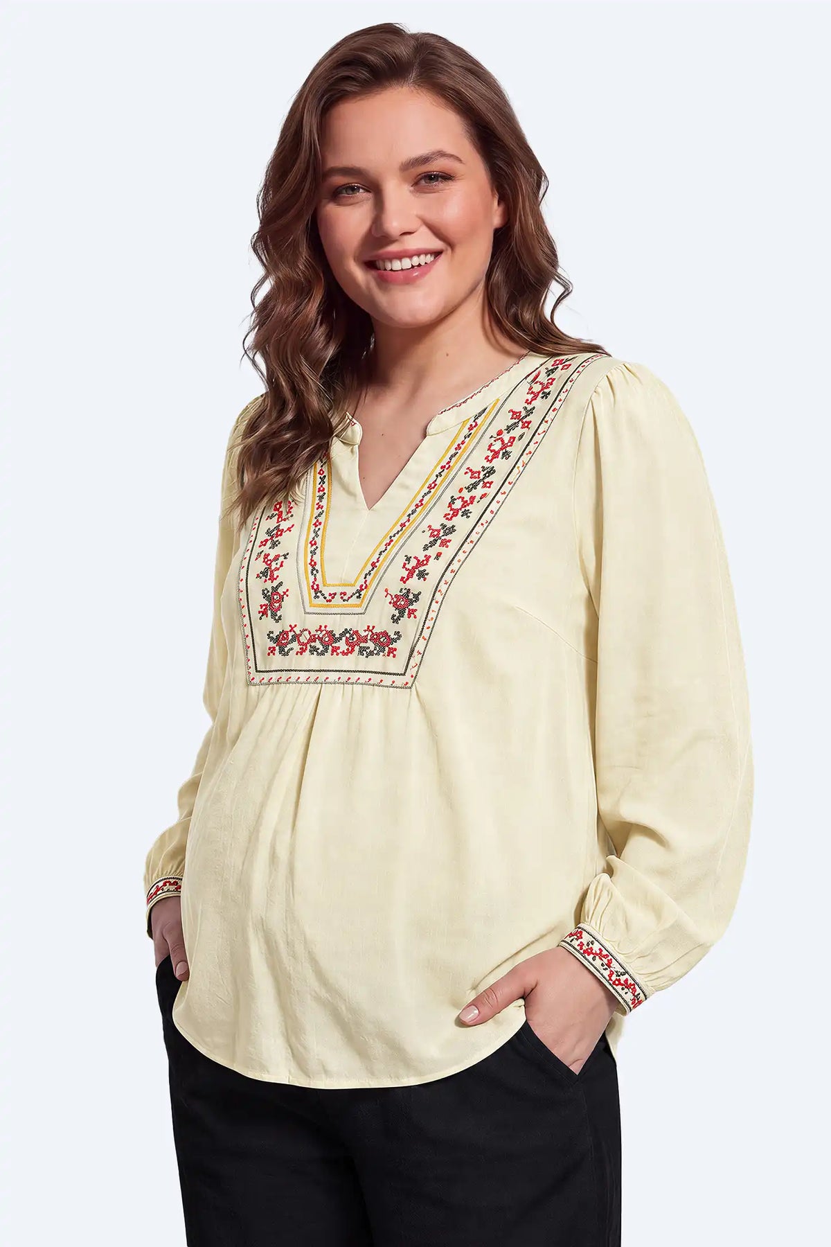 Embroidered Boho V-Neck Maternity Blouse