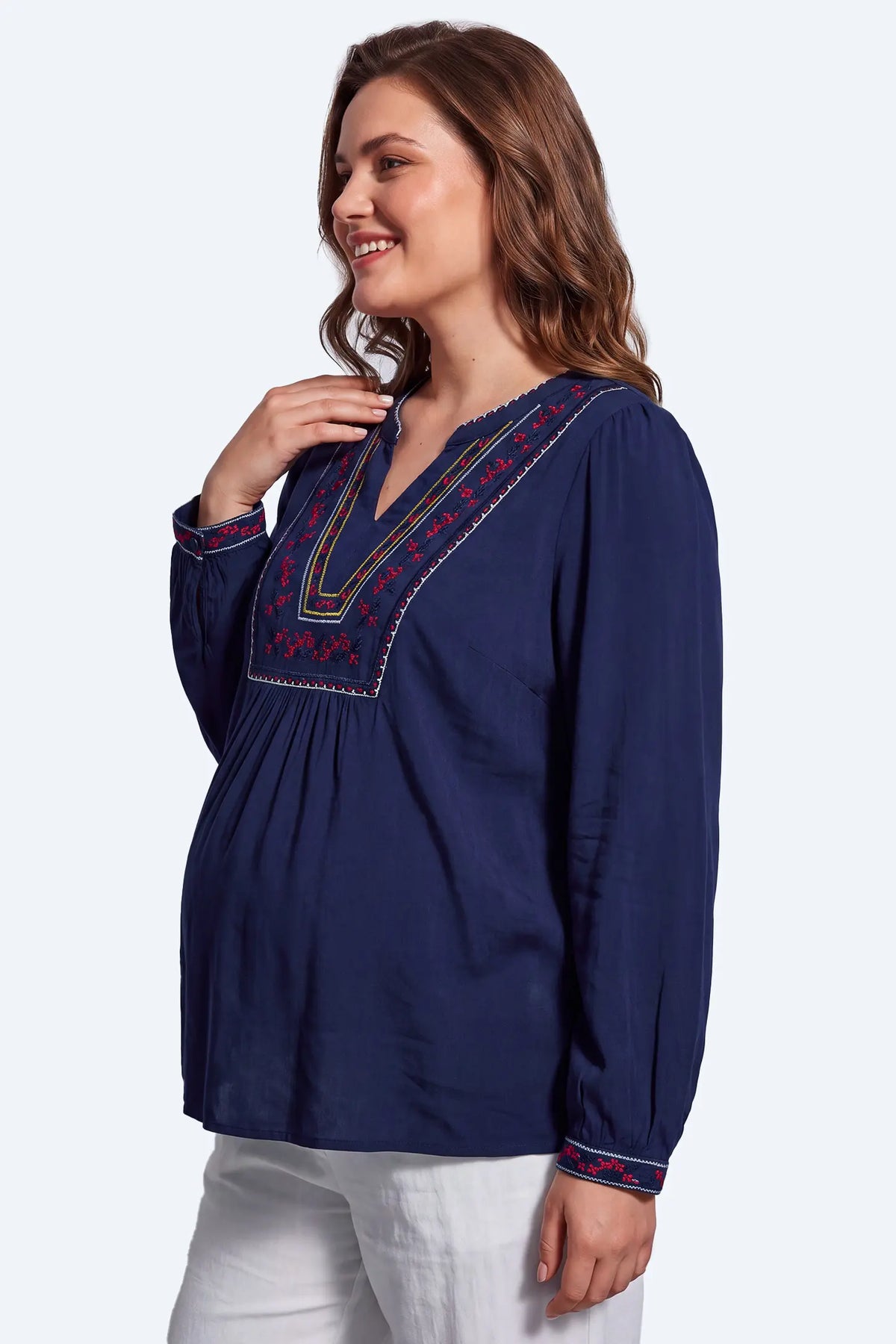 Embroidered Boho V-Neck Maternity Blouse