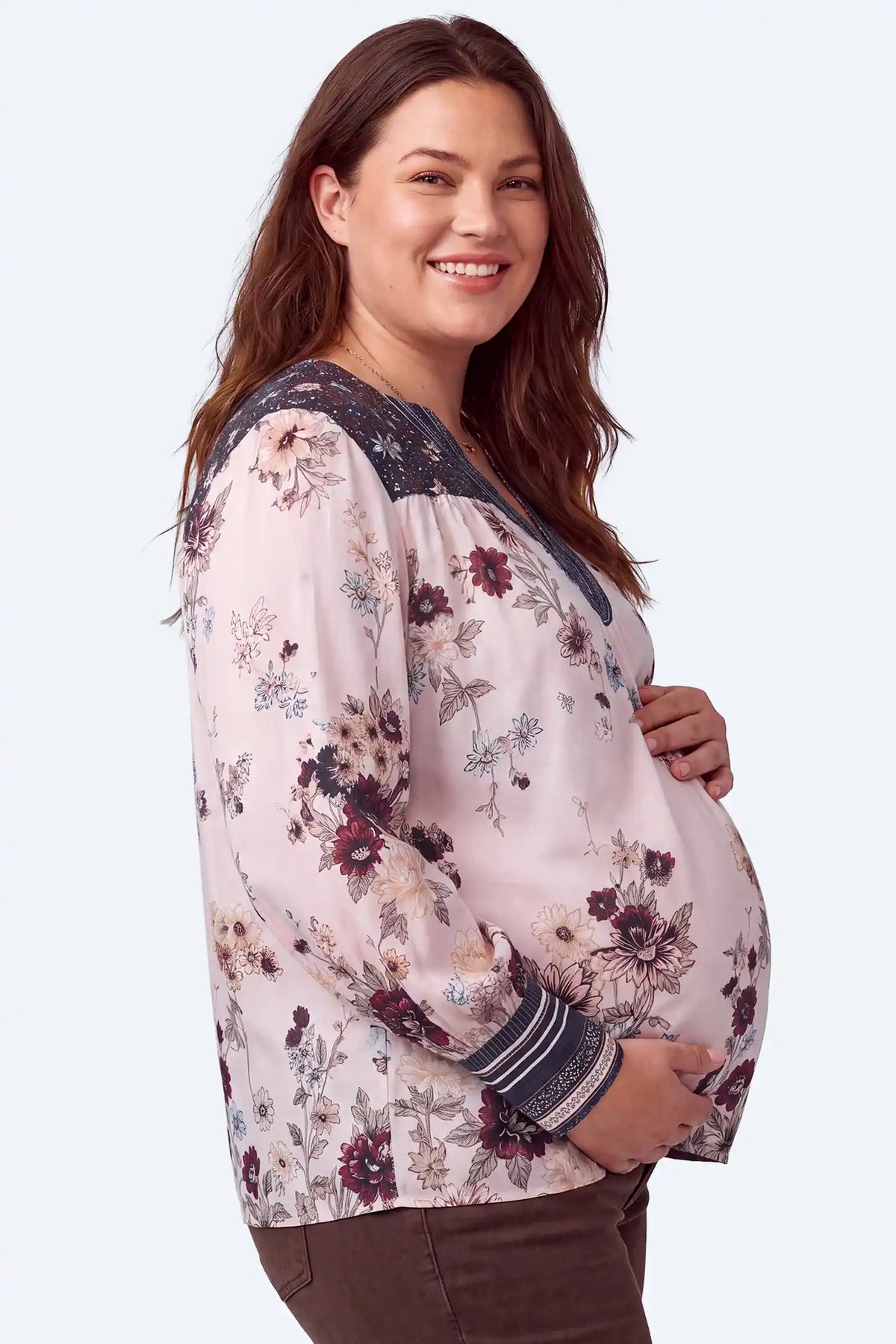 Floral Print Boho V-Neck Maternity Blouse