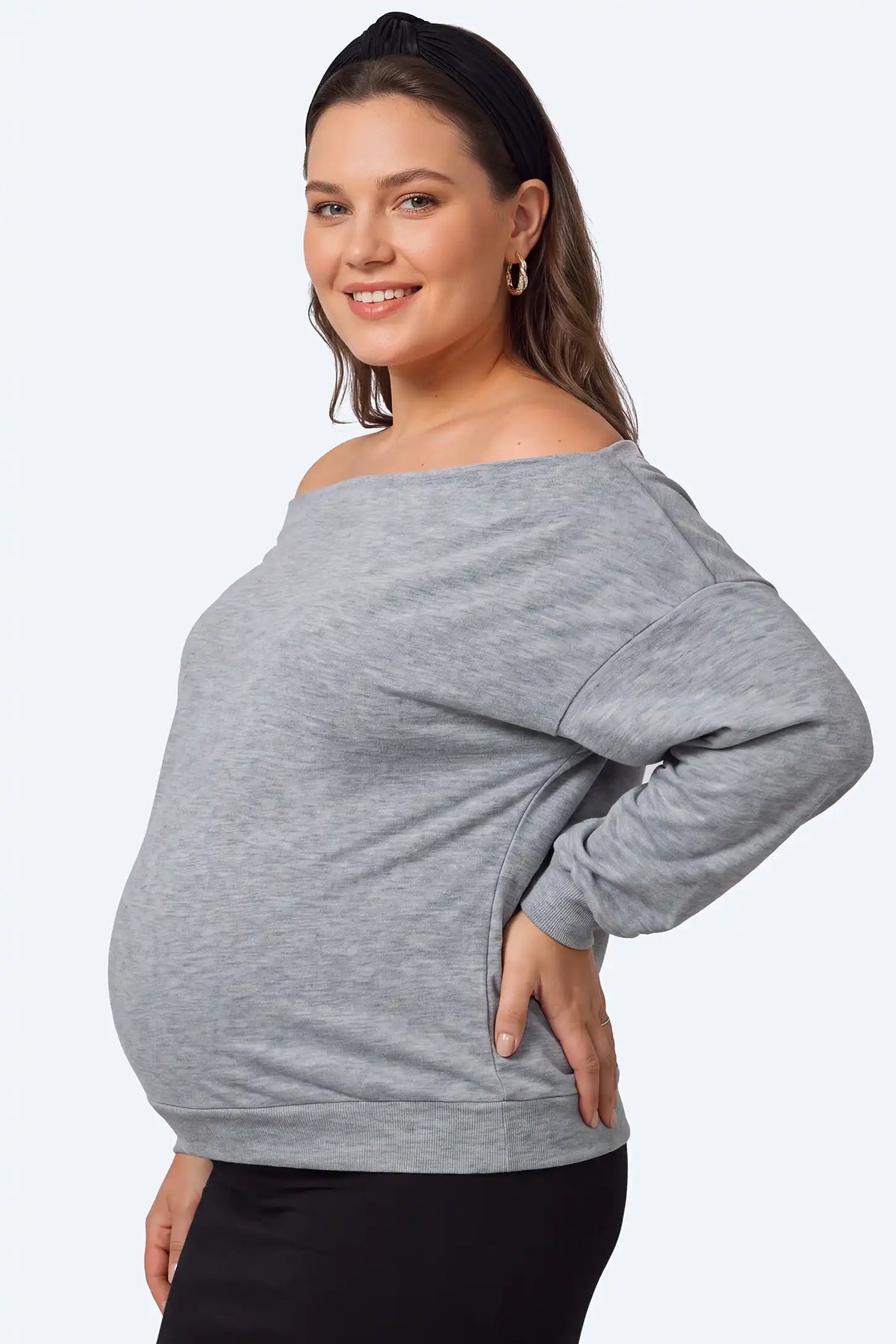 Off-The-Shoulder Slouchy Maternity Sweatshirt