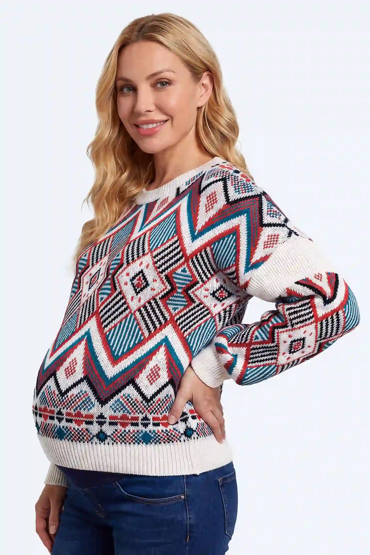 Southwestern Geometric Knit Maternity Sweater