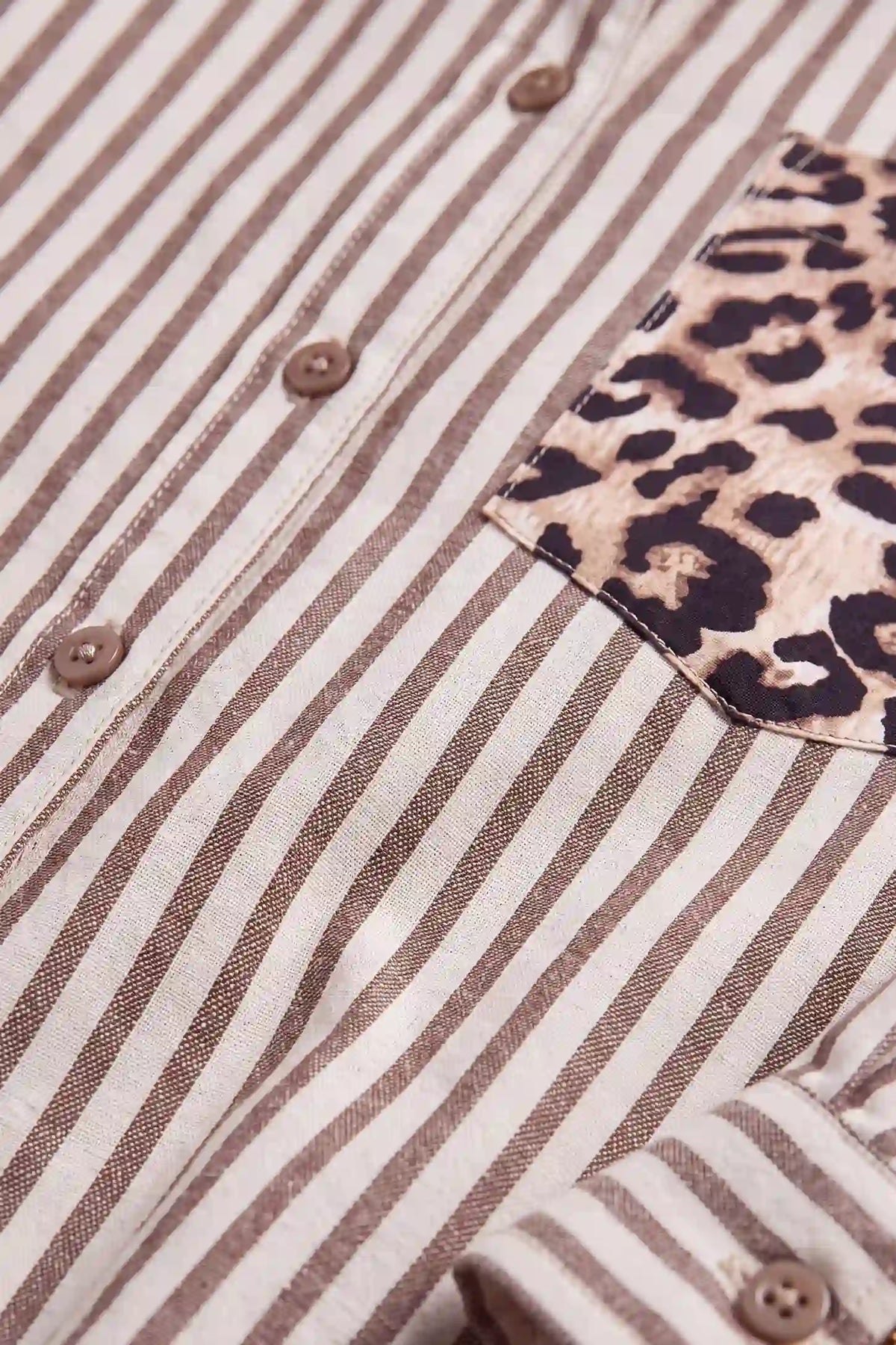Leopard Patchwork Striped Maternity Button-Down Shirt