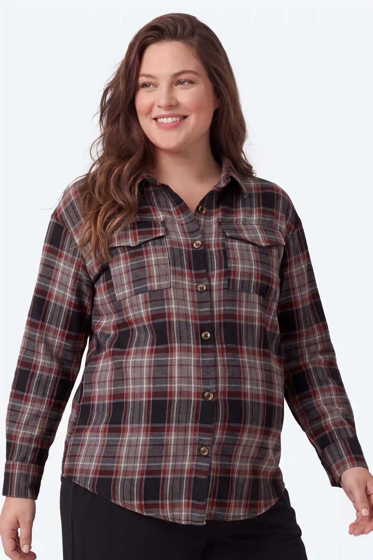 Plaid Relaxed Button-Down Maternity Shirt