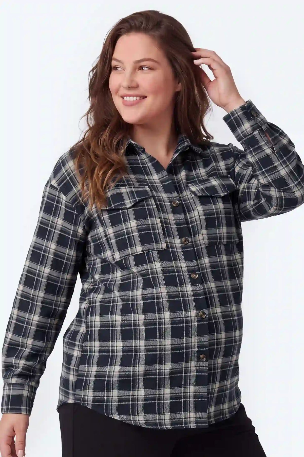 Plaid Relaxed Button-Down Maternity Shirt