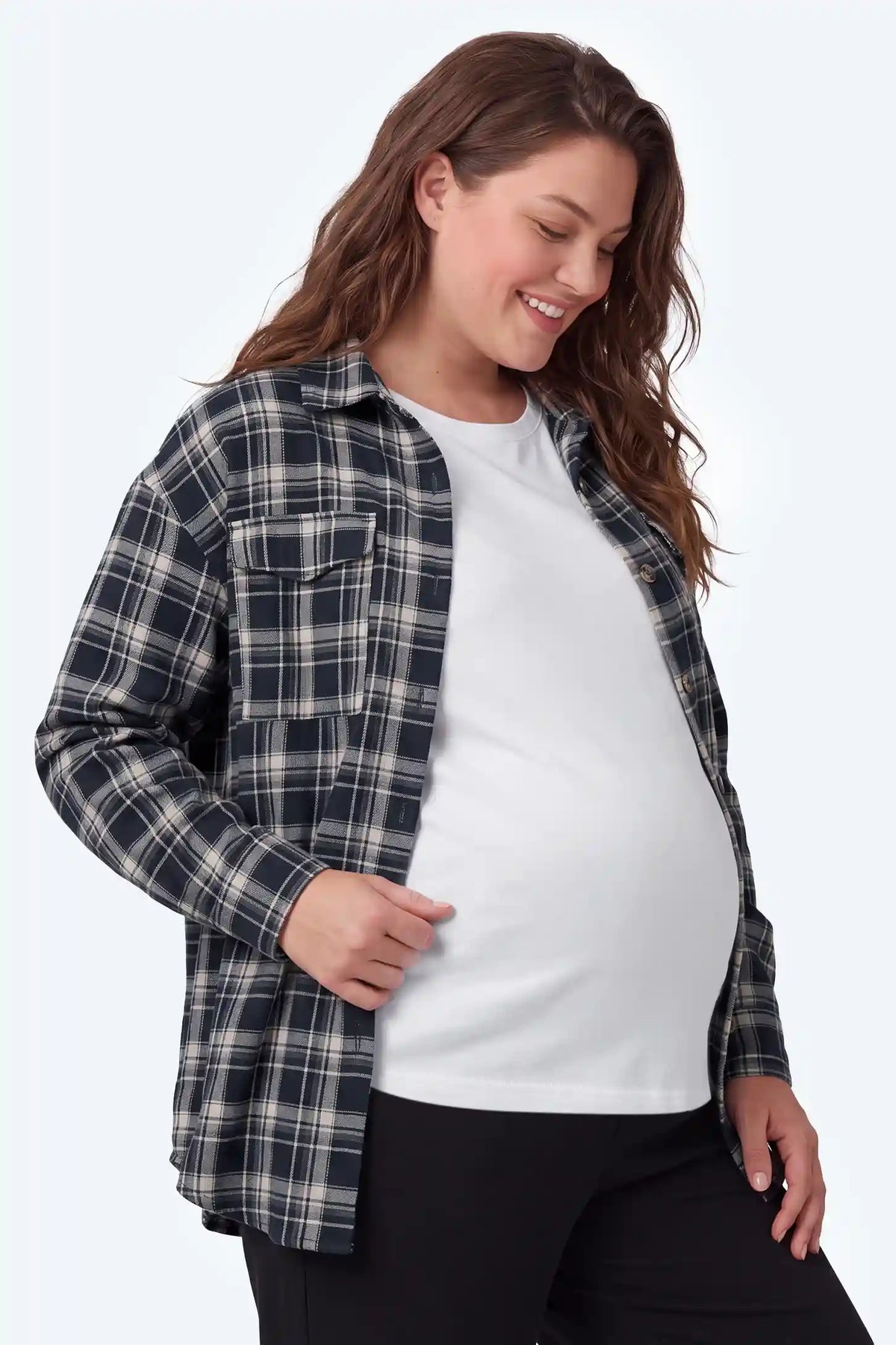 Plaid Relaxed Button-Down Maternity Shirt