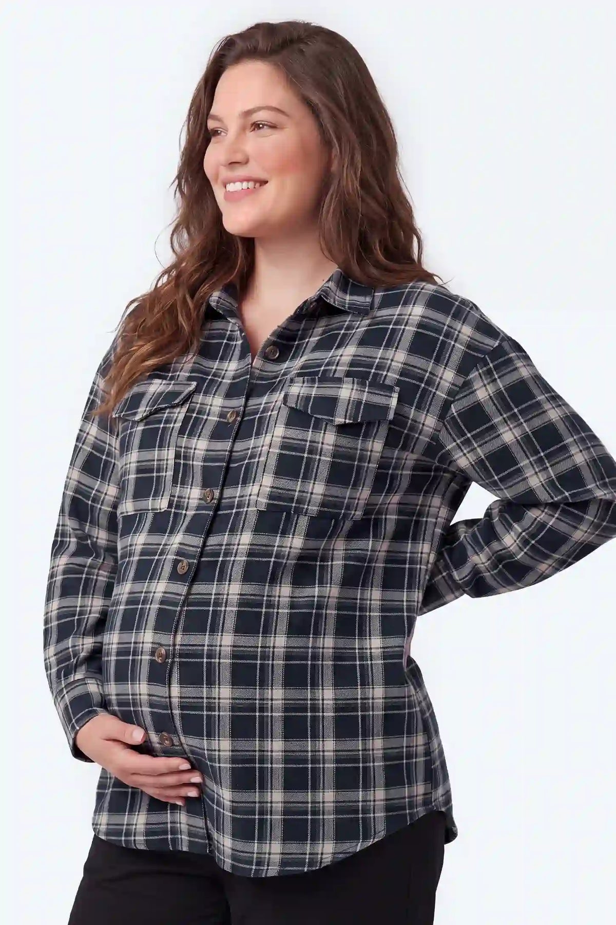 Plaid Relaxed Button-Down Maternity Shirt