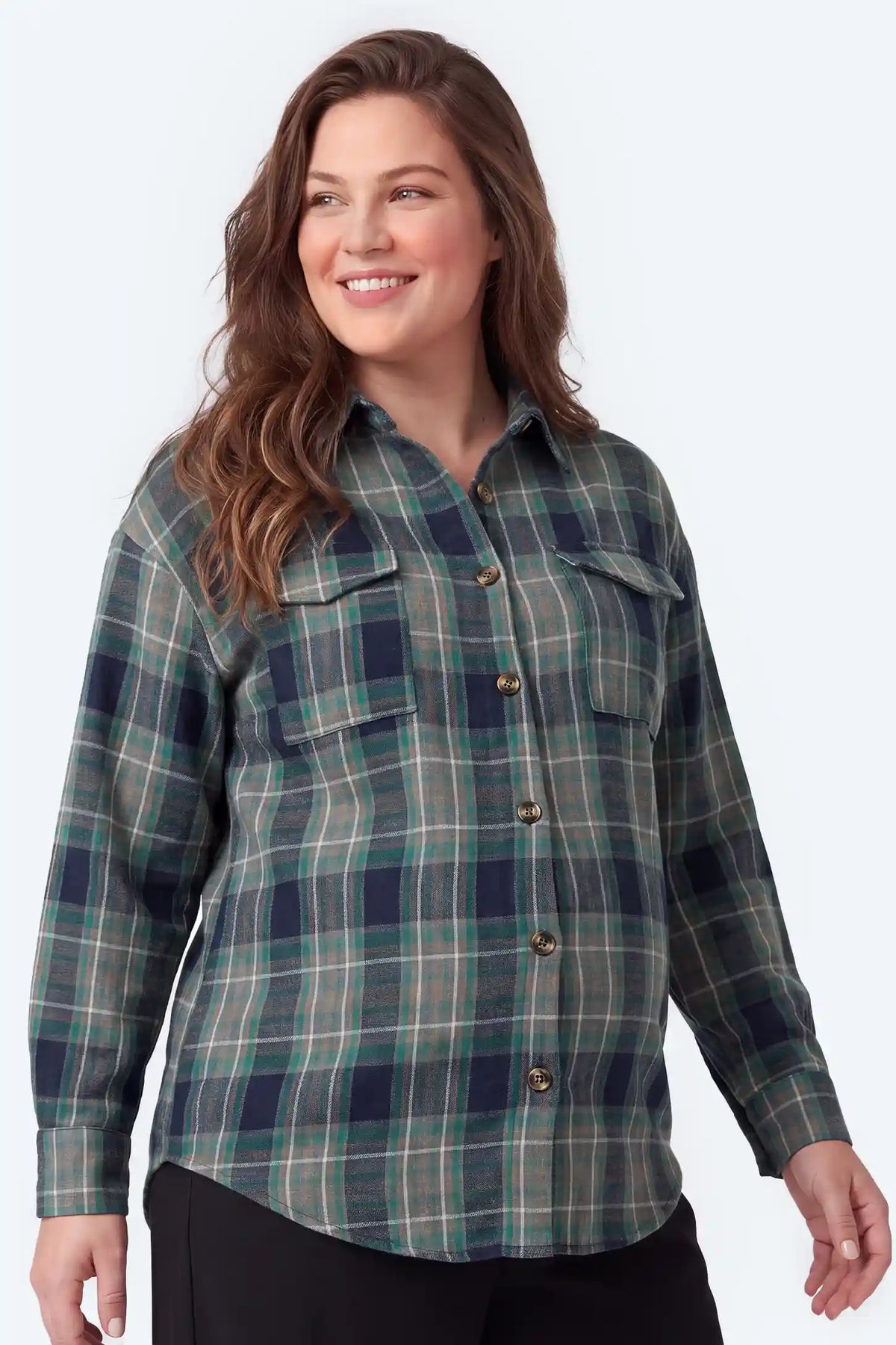 Plaid Relaxed Button-Down Maternity Shirt