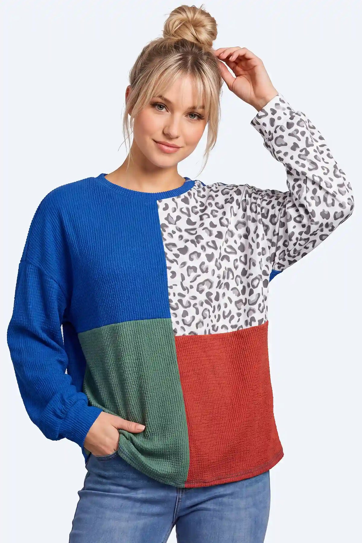 Leopard Patchwork Maternity Sweater