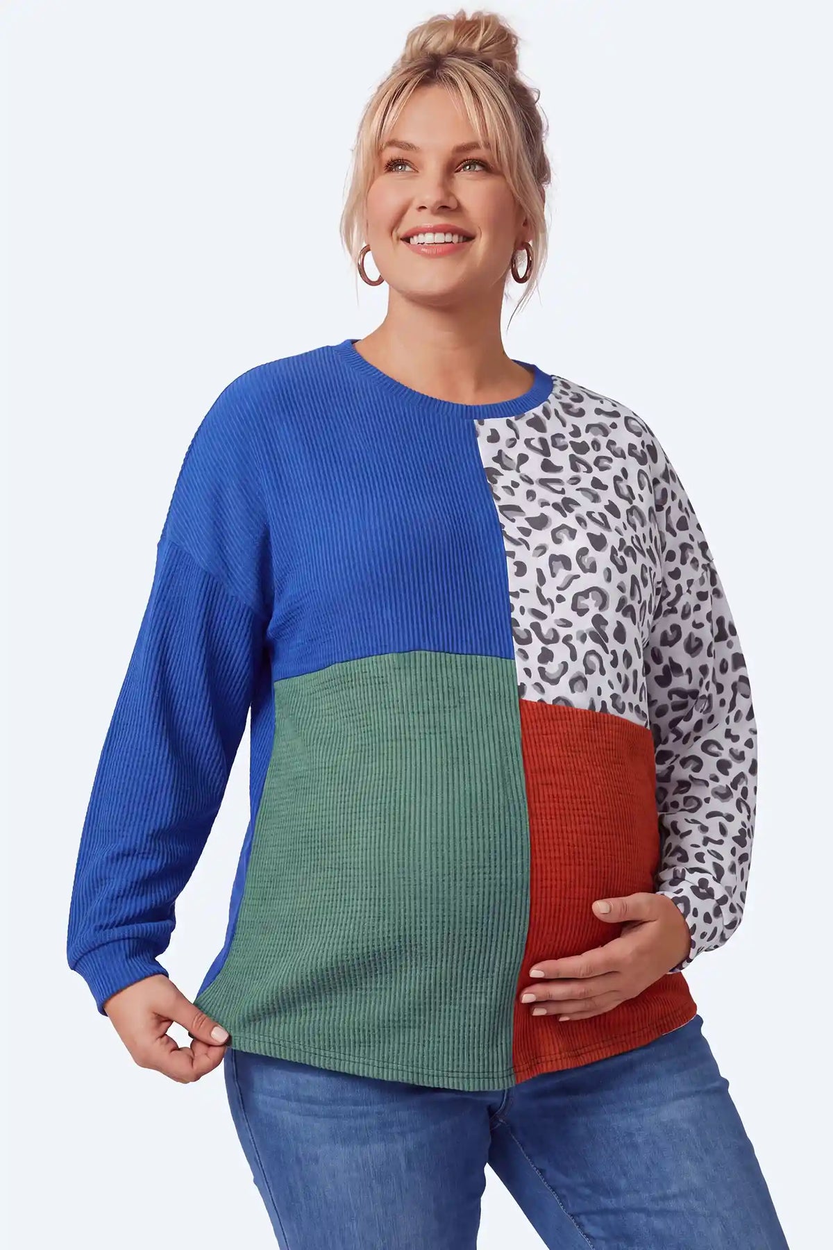 Leopard Patchwork Maternity Sweater