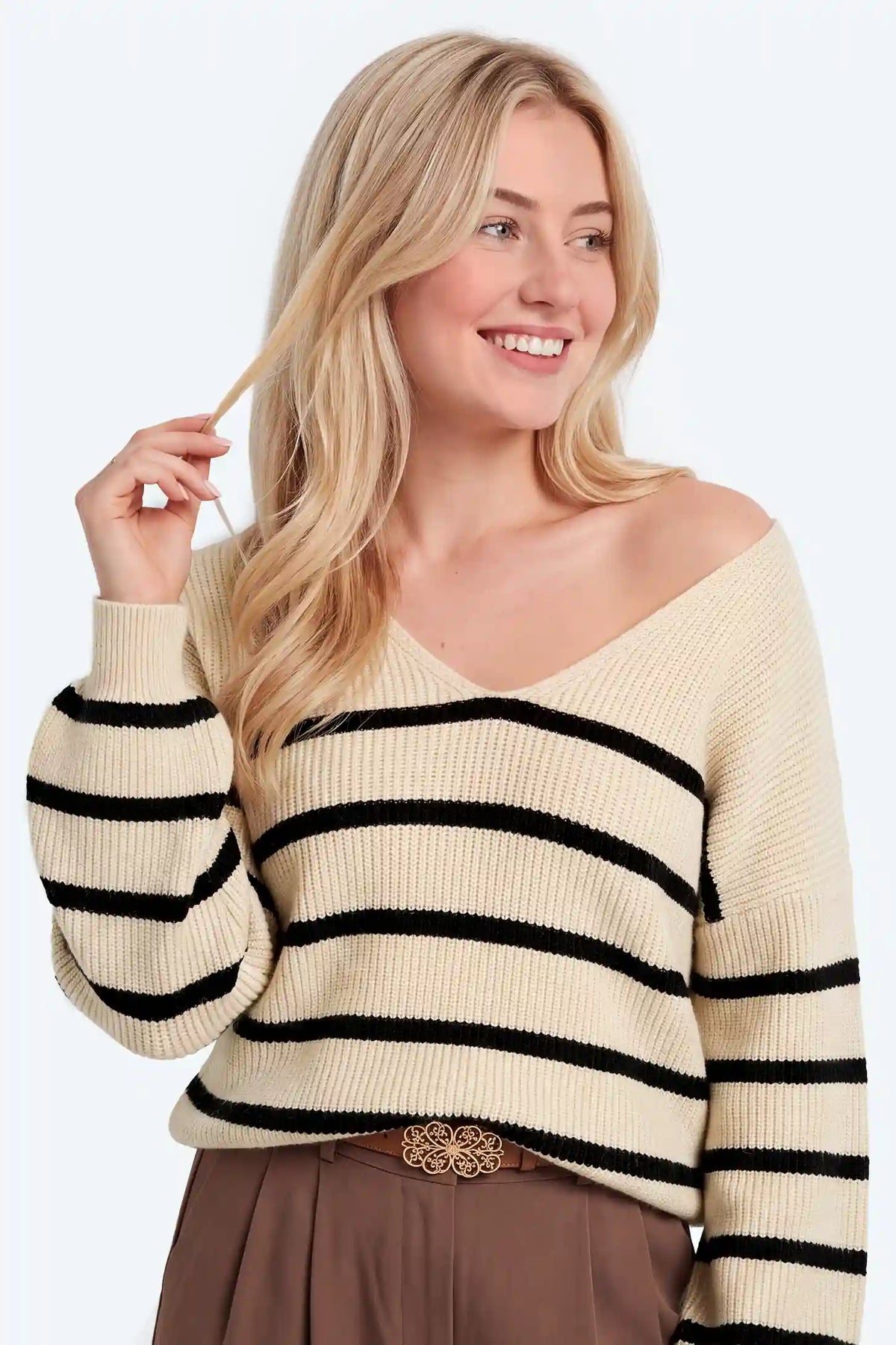 Striped Bow-Back Maternity Sweater