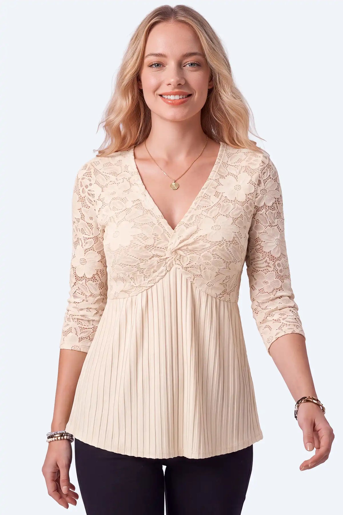 Maternity Floral Lace Pleated Tunic Top