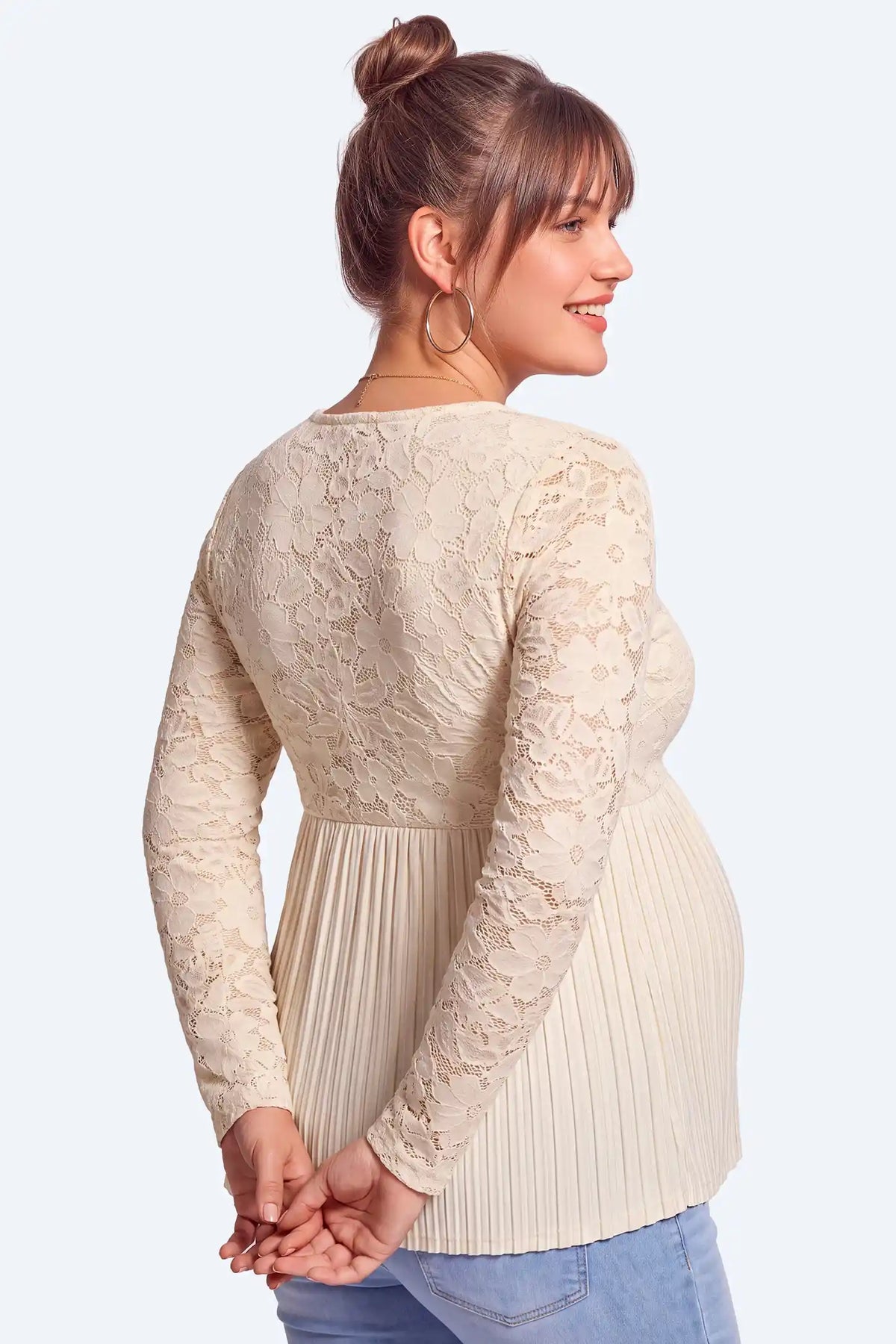 Maternity Floral Lace Pleated Tunic Top