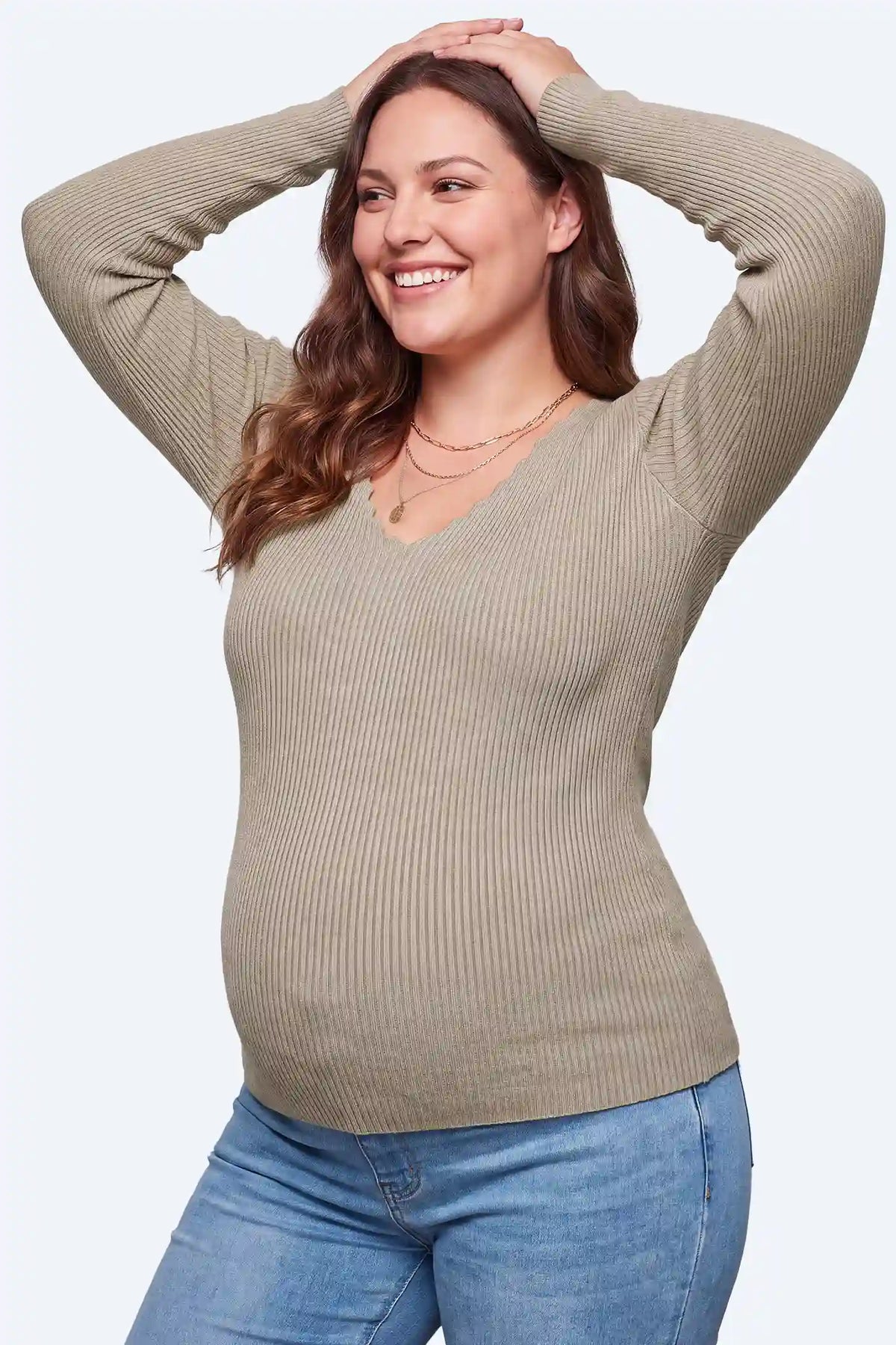 Maternity Scallop Trim V-Neck Ribbed Top
