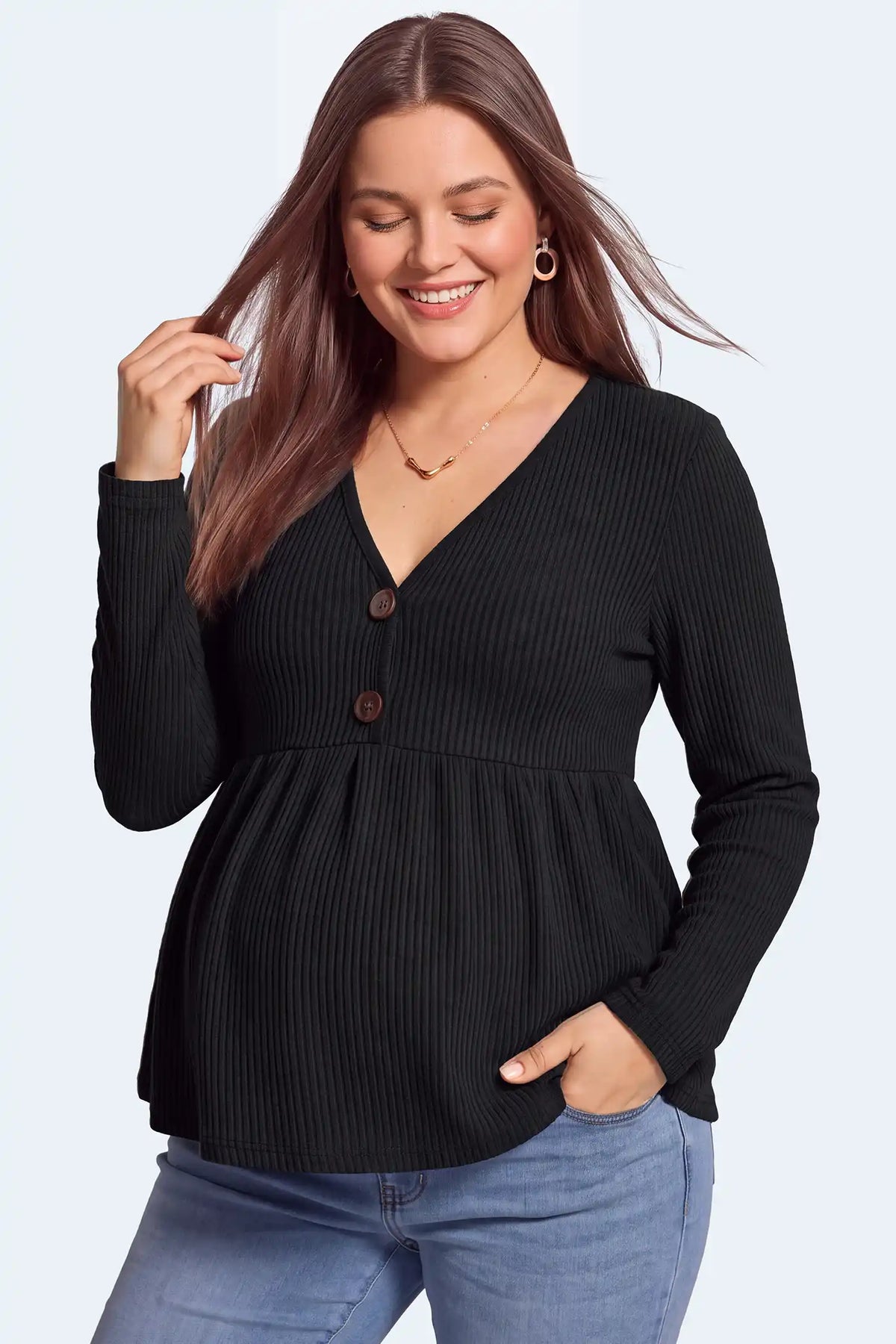 Ribbed Button-Front Maternity Top