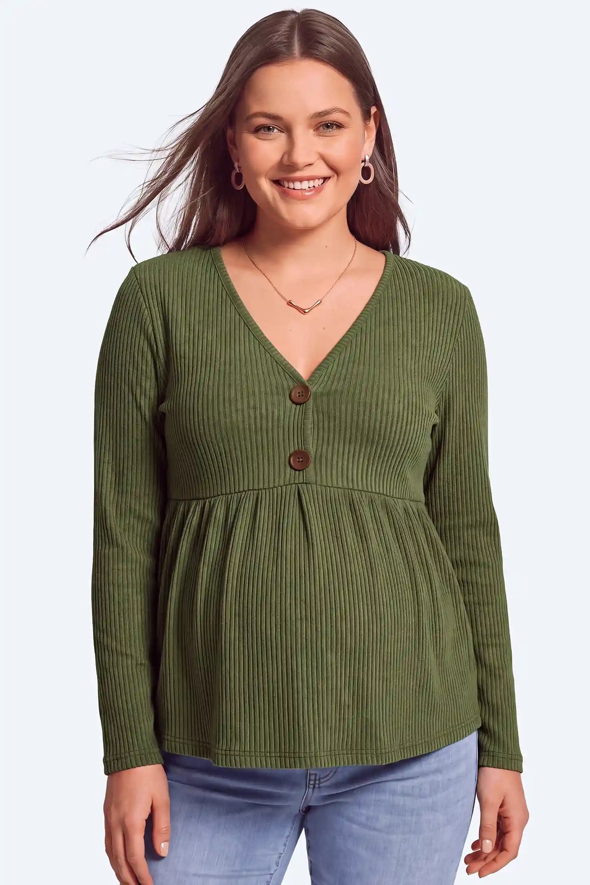 Ribbed Button-Front Maternity Top