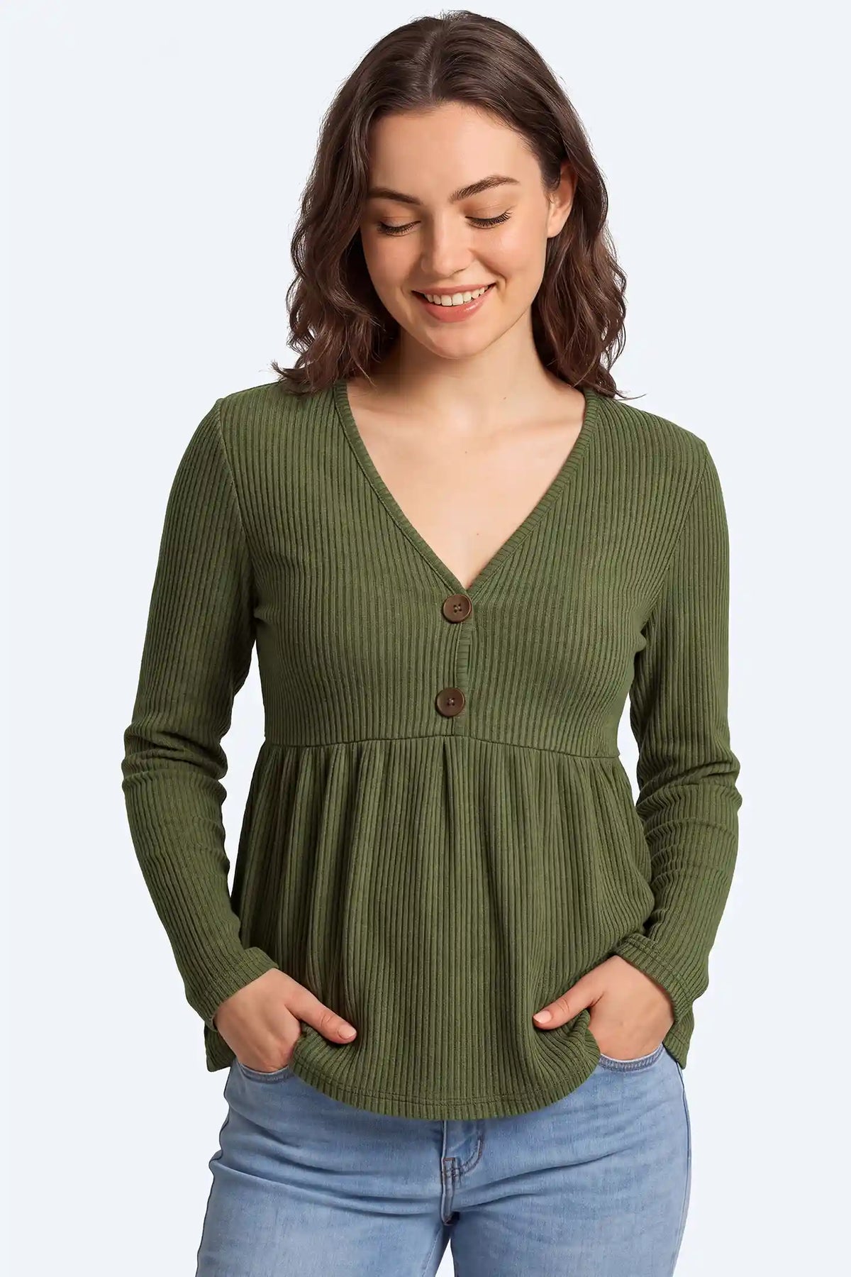 Ribbed Button-Front Maternity Top