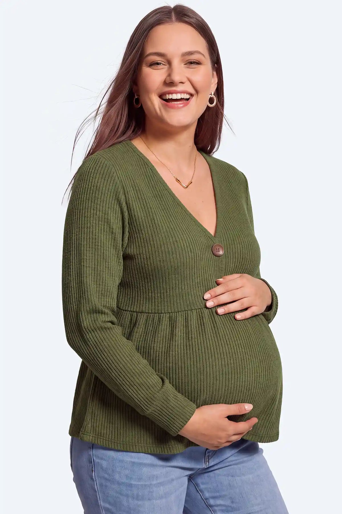 Ribbed Button-Front Maternity Top