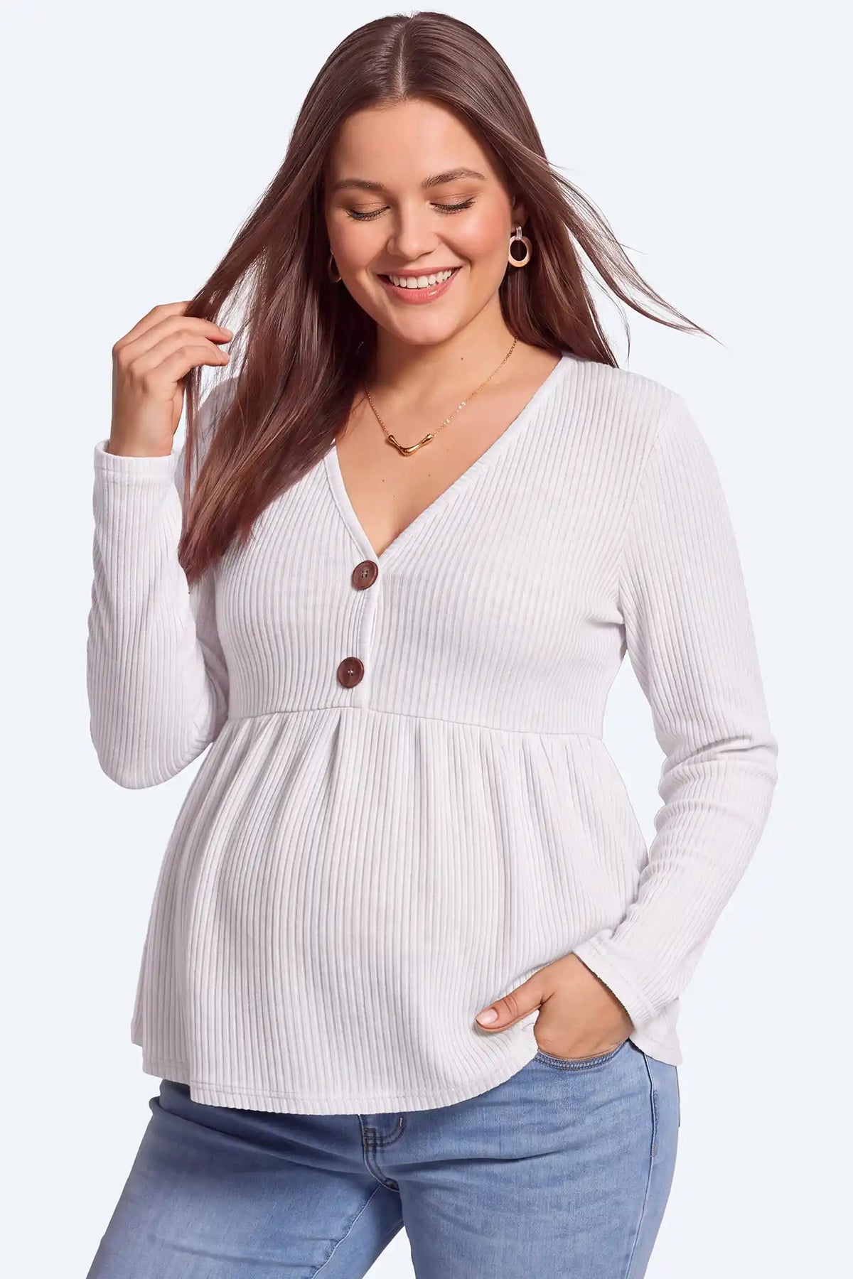 Ribbed Button-Front Maternity Top