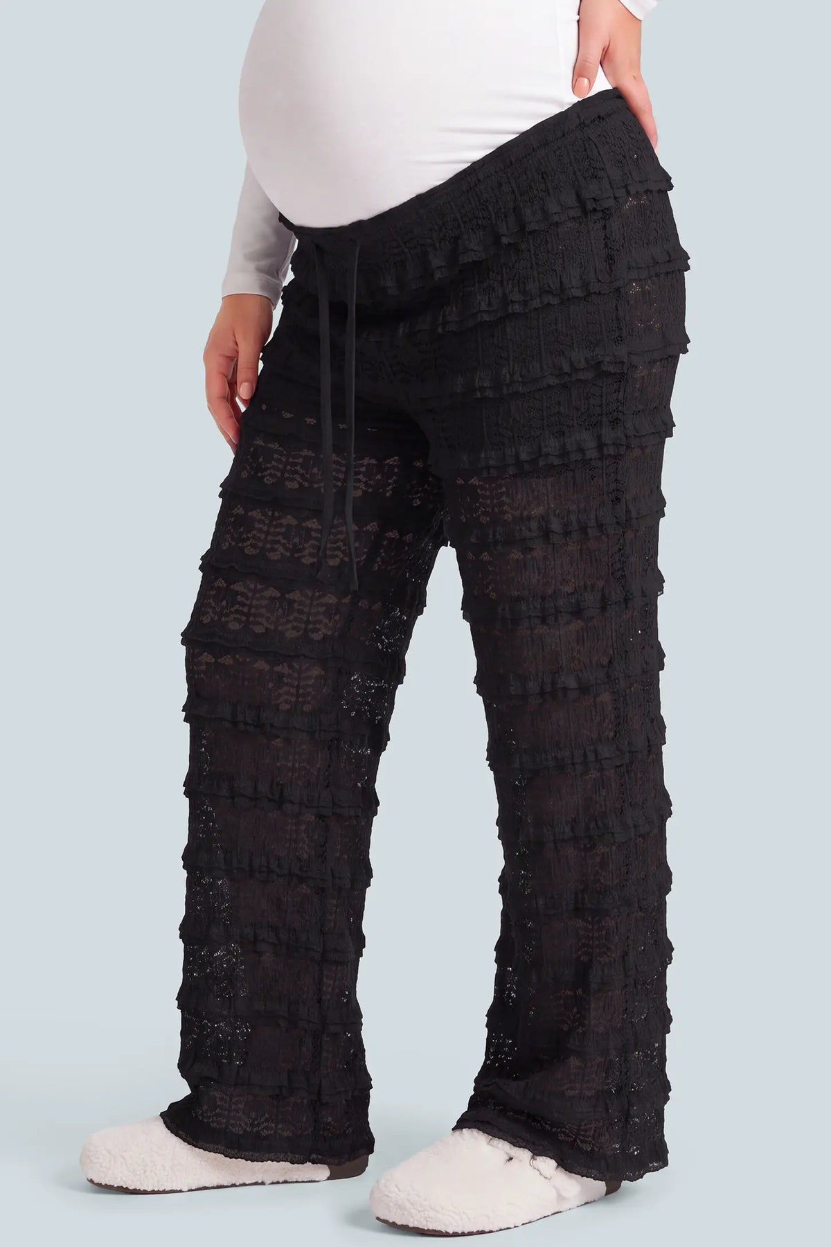 Lace Tiered Wide-Leg Maternity Pants